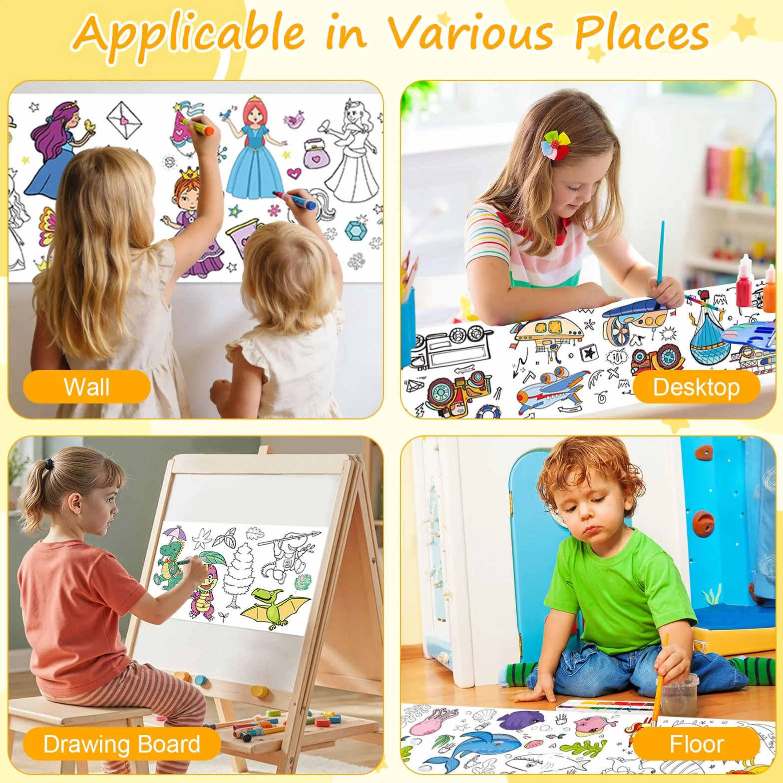 Lot de 4 rouleaux de papier à colorier 30 x 300 cm pour enfants