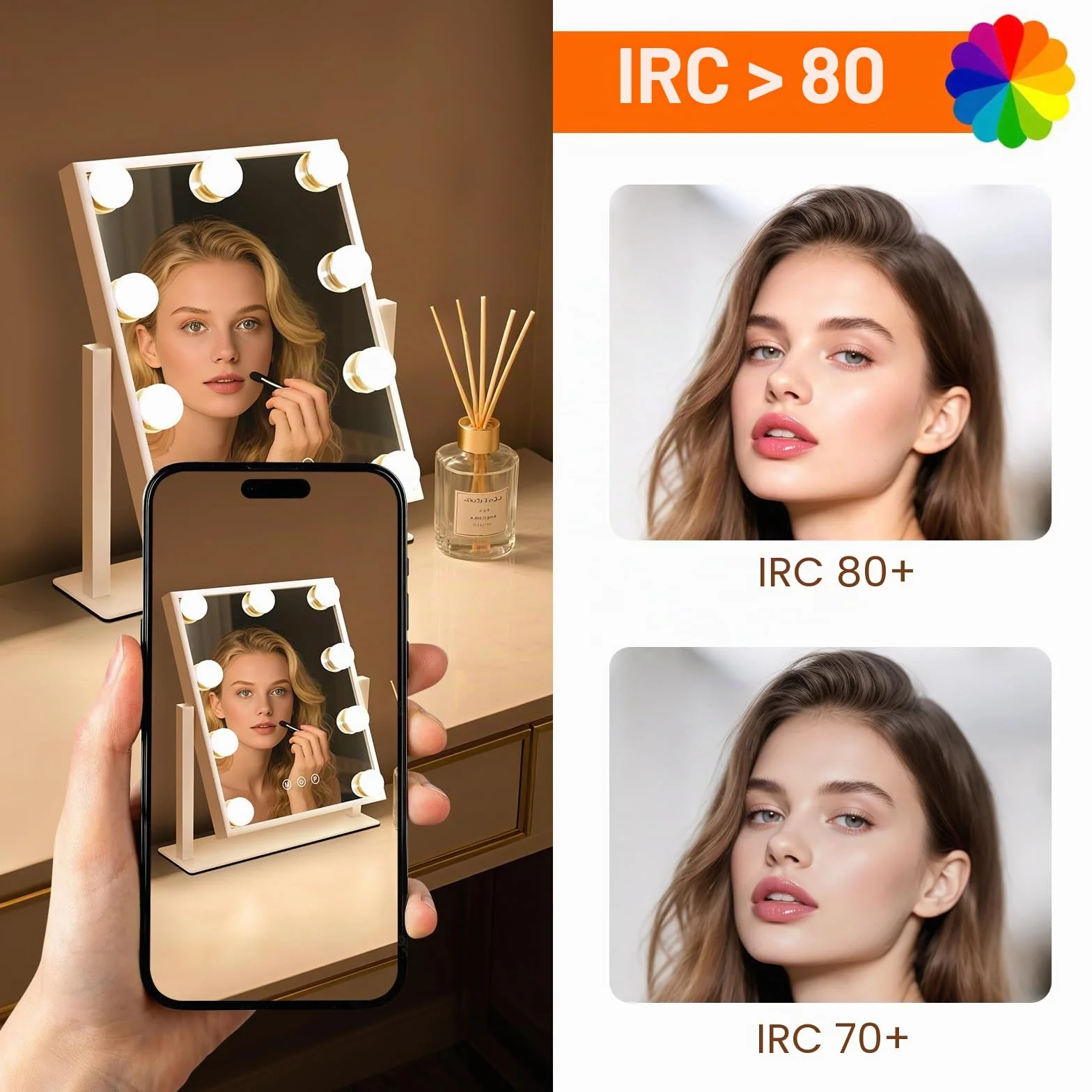 Miroir de Maquillage Hollywood avec éclairage LED 9 LED - Miroir vanité - Rotation 360° 3 Modes - Miroir de Coiffeuse Tactile