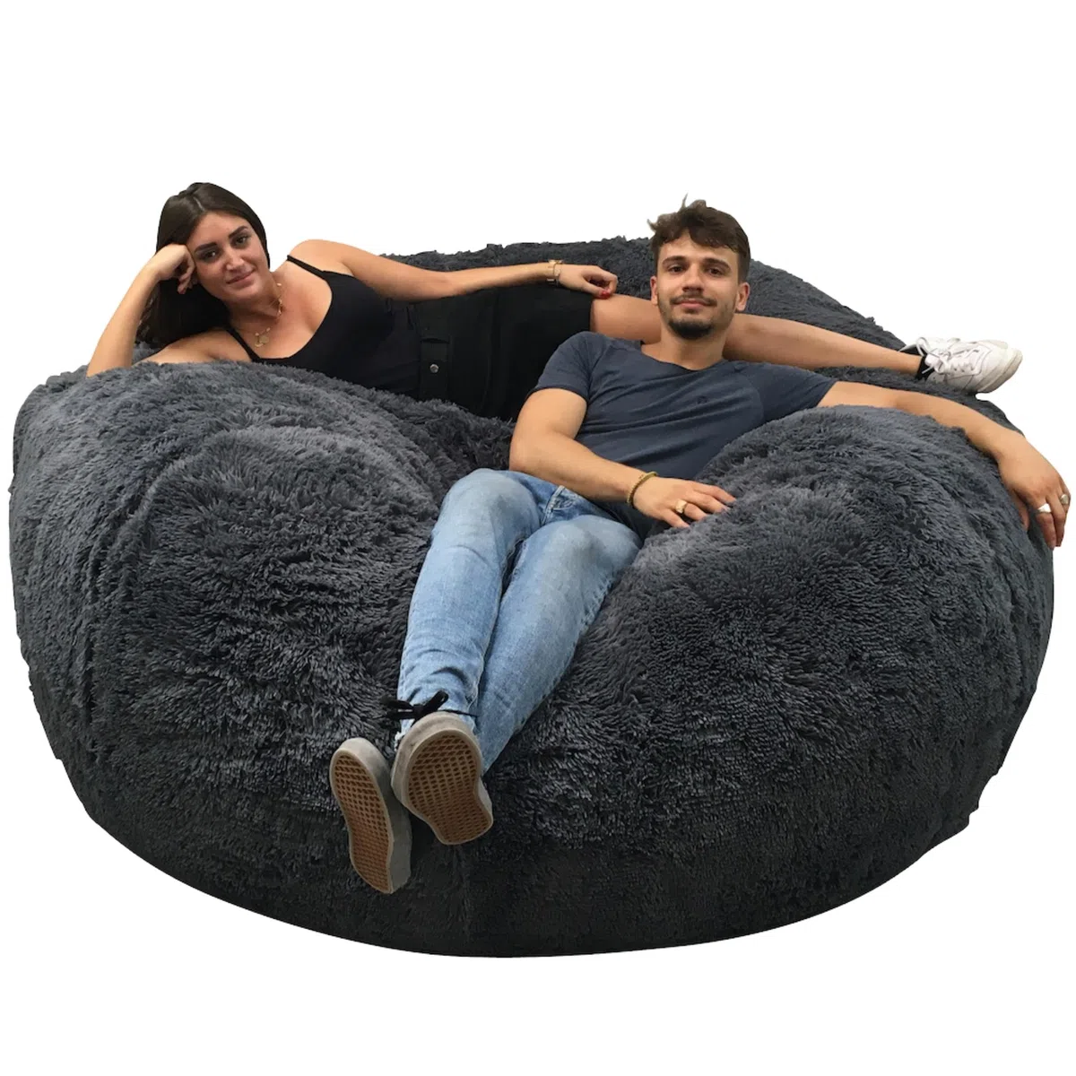 bananair - Pouf Géant XXL en Fourrure - Doux & Confortable - Housse Lavable en Machine - Généreusement Rembourré, Qualité Supérieure - Gros Pouf Lit, Bean Bag (Gris, 160 cm)
