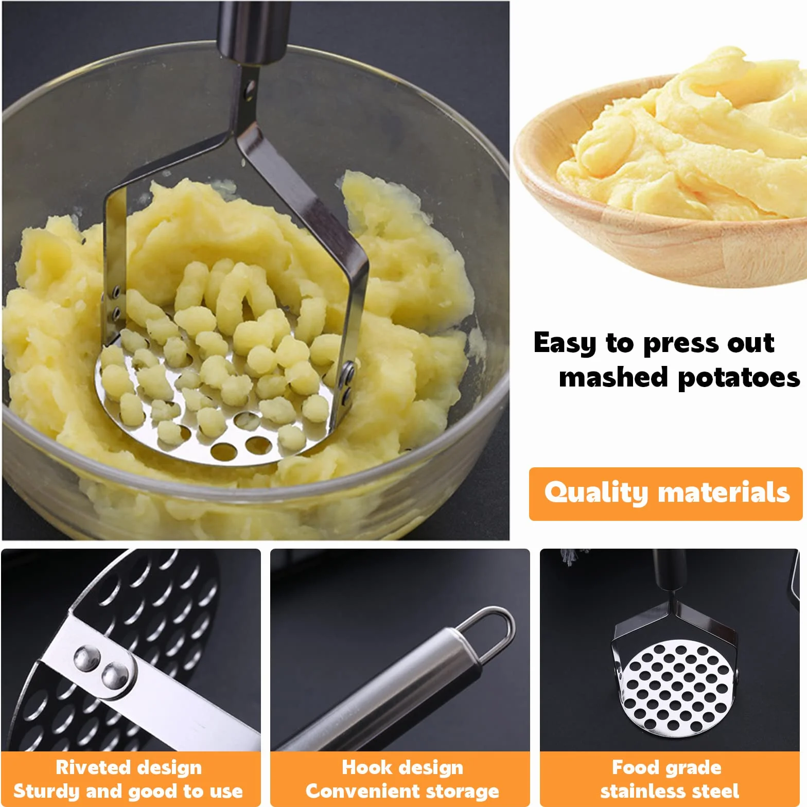Presse Purée Inoxydable Manuel 2 Pièces pour Légumes et Fruits Lave-Vaisselle