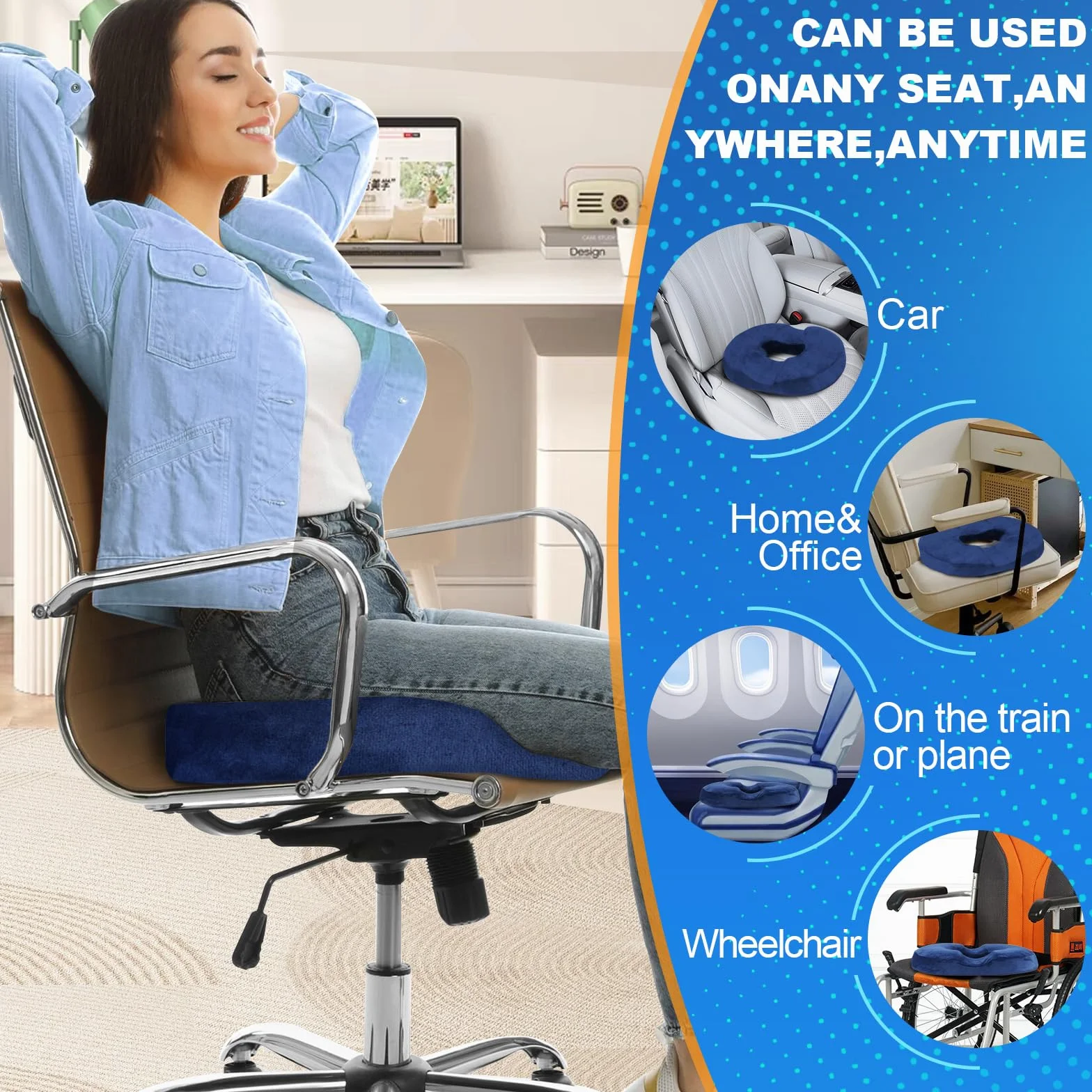 Coussin Donut Ergonomique en Mousse à Mémoire de Forme pour Soutien du Coccyx, Housse Lavable