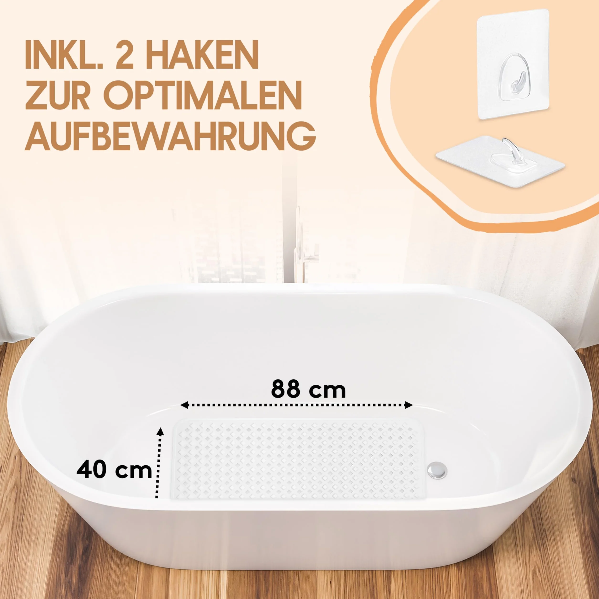 Tapis de douche antidérapant 88 x 39 cm avec crochets design losanges résistant moisissure lavable