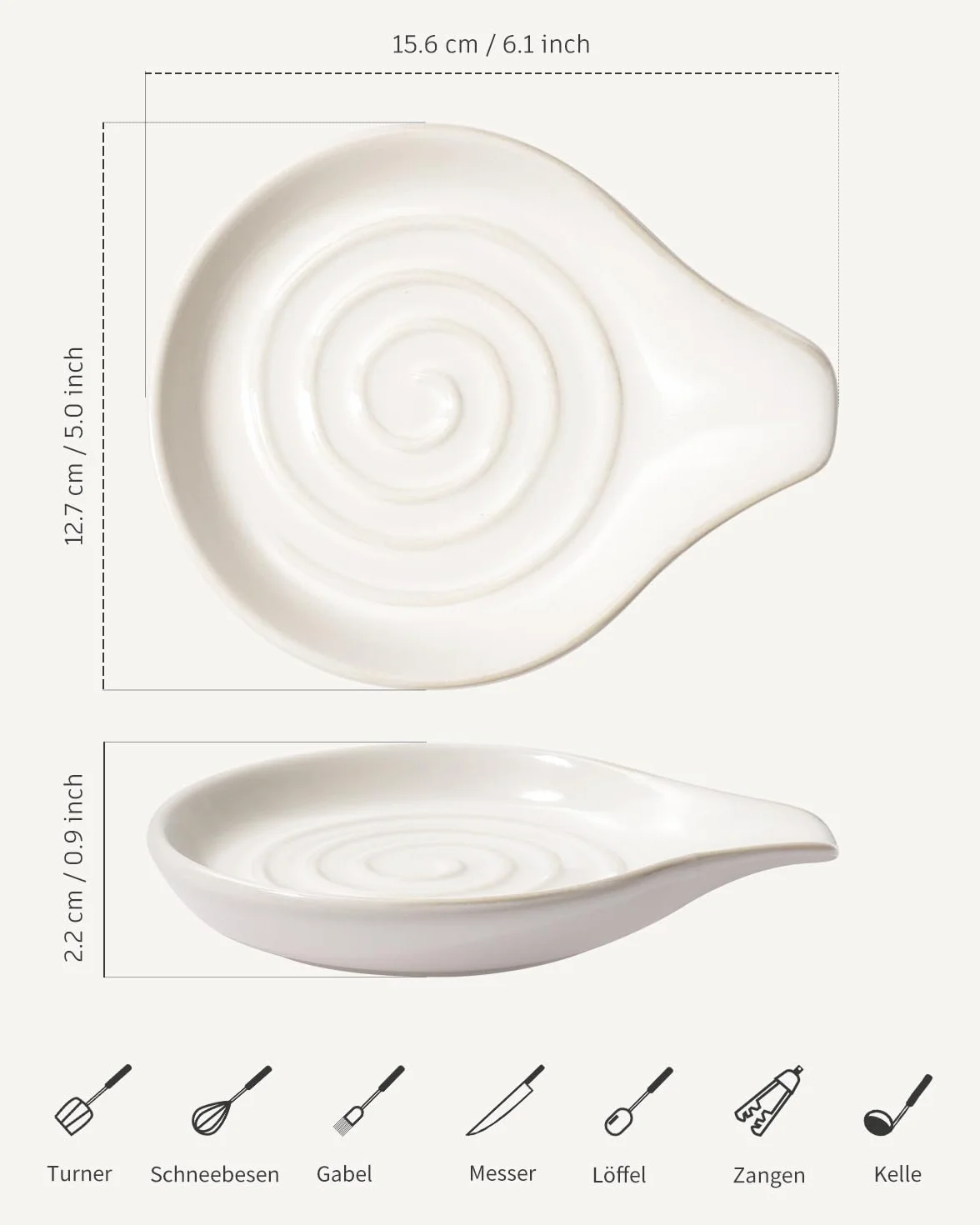 Repose-cuillère en céramique Blanc sauge – Porte-ustensiles fait main résistant à la chaleur