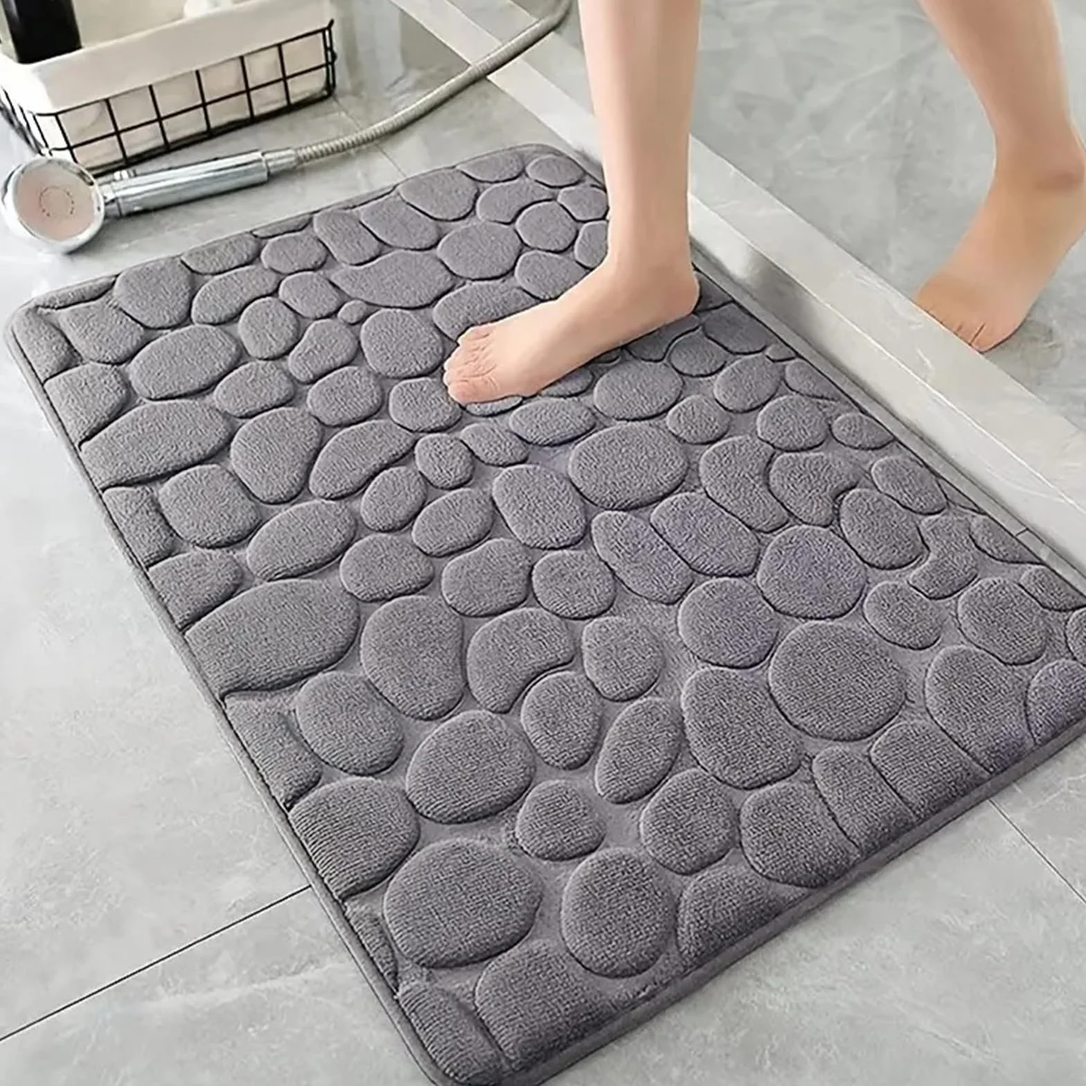Tapis de Bain en Mousse à Mémoire de Forme Absorbant Lavable en Machine 50 x 80 cm Gris Foncé