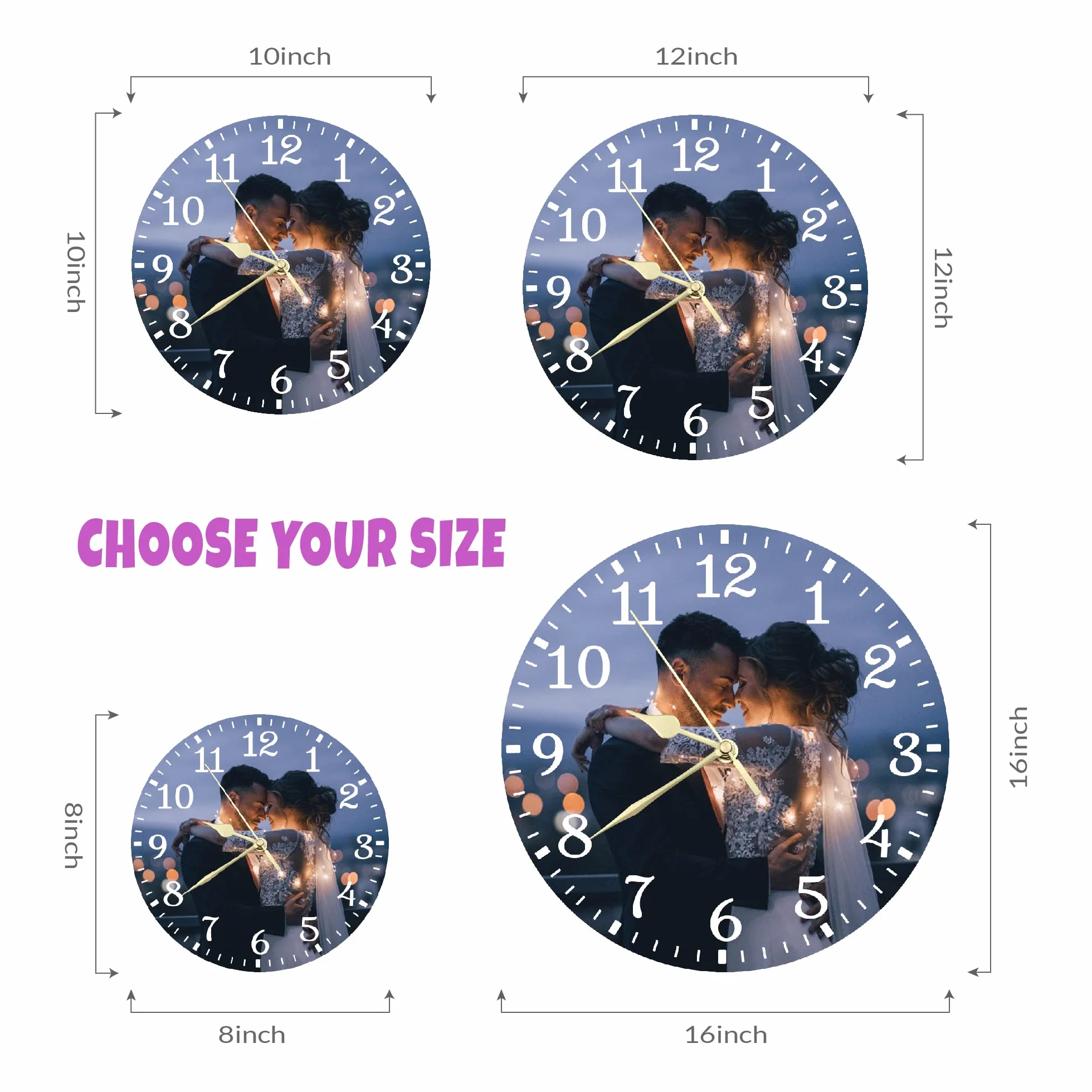 Horloge Murale Silencieuse Personnalisée Décor Salon Photo Cadeau Anniversaire