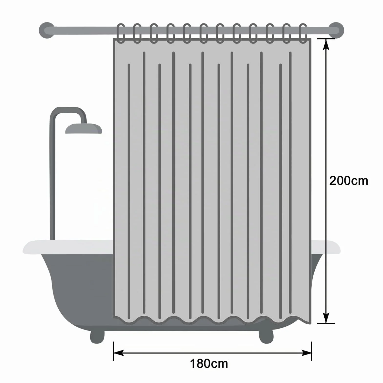 EurCross Rideau de douche 180x200 cm Blanc anti-moisissure imperméable lavable en machine