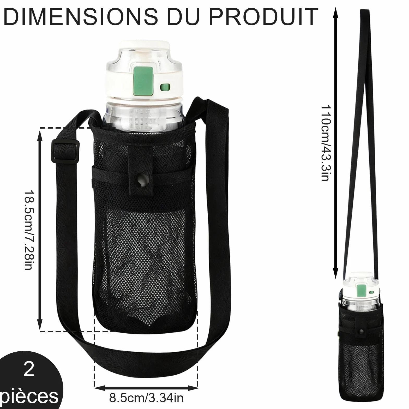 Sac de Bouteille d'eau en Filet, Porte Gourde Randonnée avec Bandoulière Réglable, pour Camping, Alpinisme (Schwarz, Rose)
