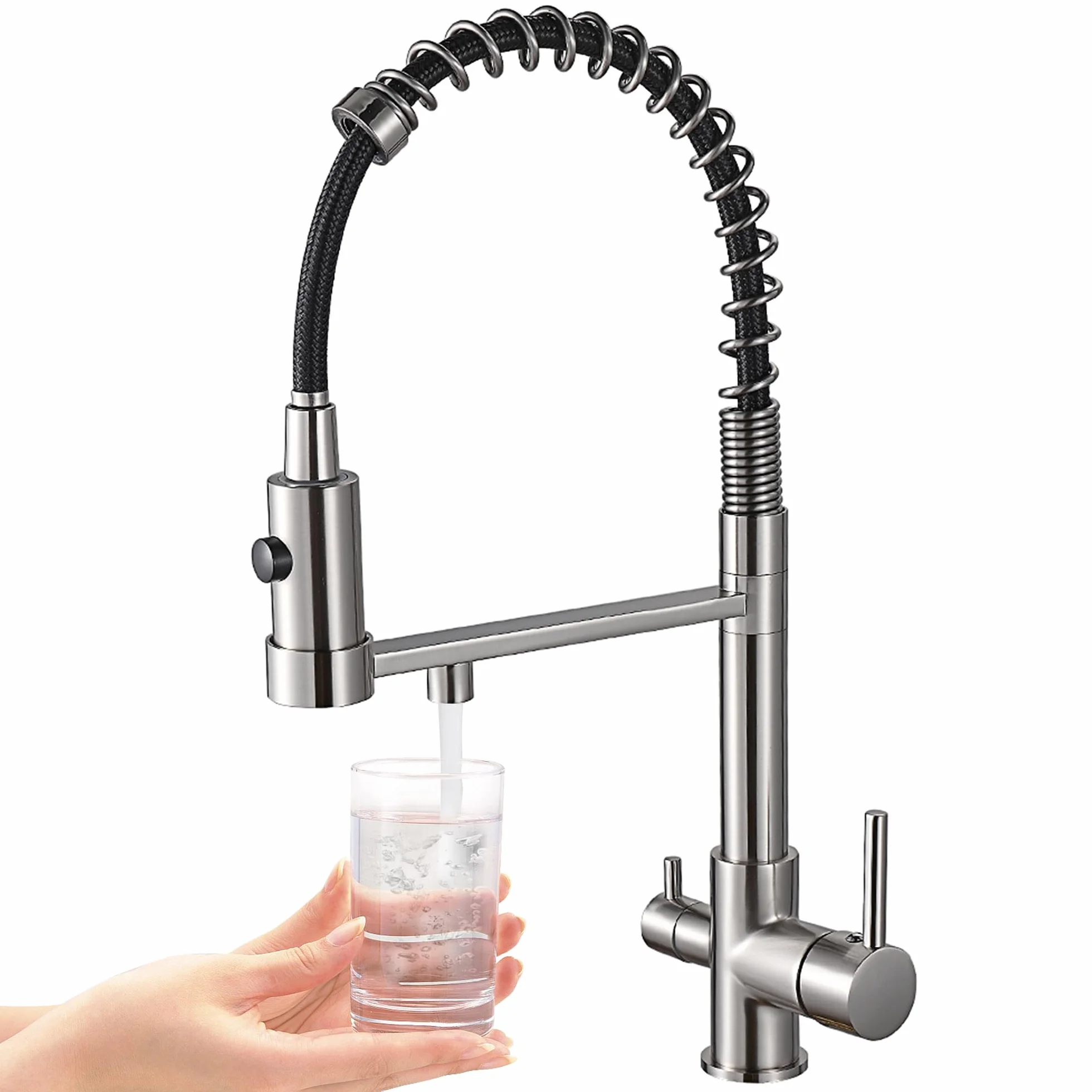 Robinet de cuisine 3 voies extensible en laiton 3 en 1 pour filtre à eau Nickel brossé