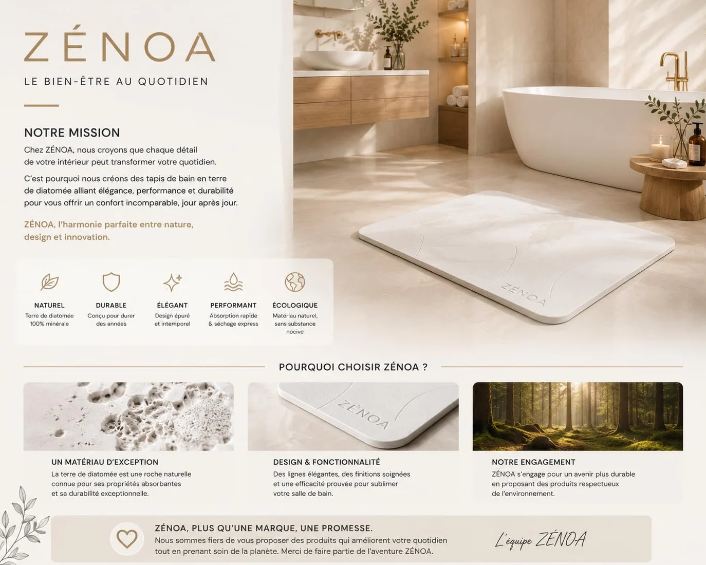 Tapis de Bain en diatomite 60 x 39 cm - Séchage instantané, antidérapant, Surface minérale Ultra absorbante - Blanc & Gris Ligne