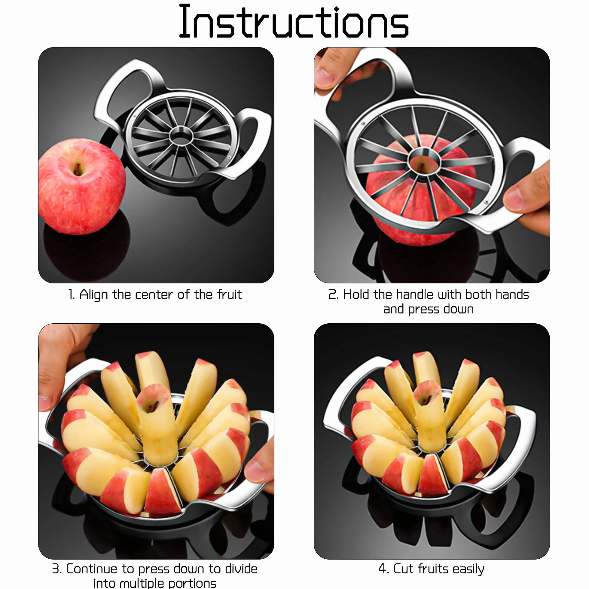 Coupe Pomme 12 Lames, Coupe-Fruits 10 cm Acier Inoxydable pour Pommes et Poires