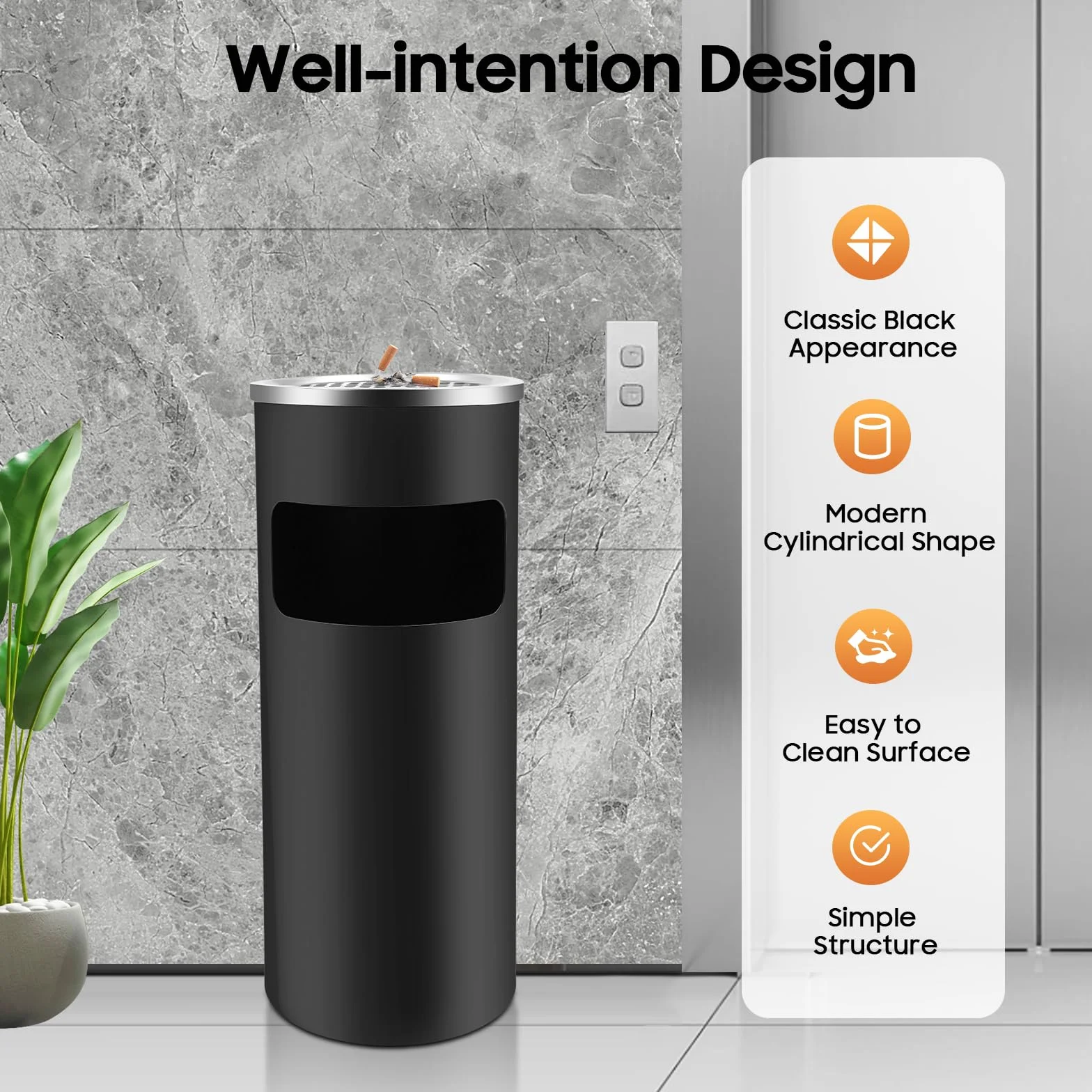 Poubelle cendrier en acier inoxydable avec bac amovible pour intérieur et extérieur