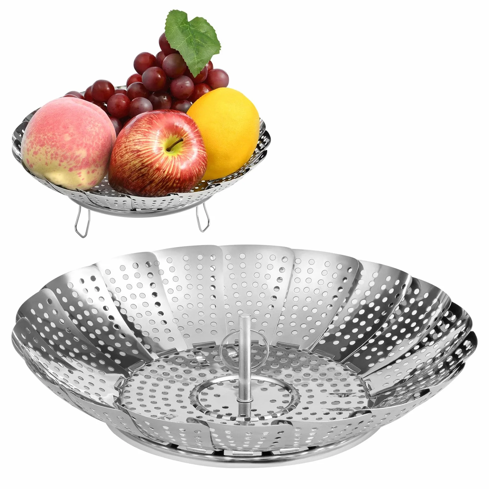 Vicloon Panier Vapeur INOX Pliable avec 3 Pieds Acier pour Légumes Fruits