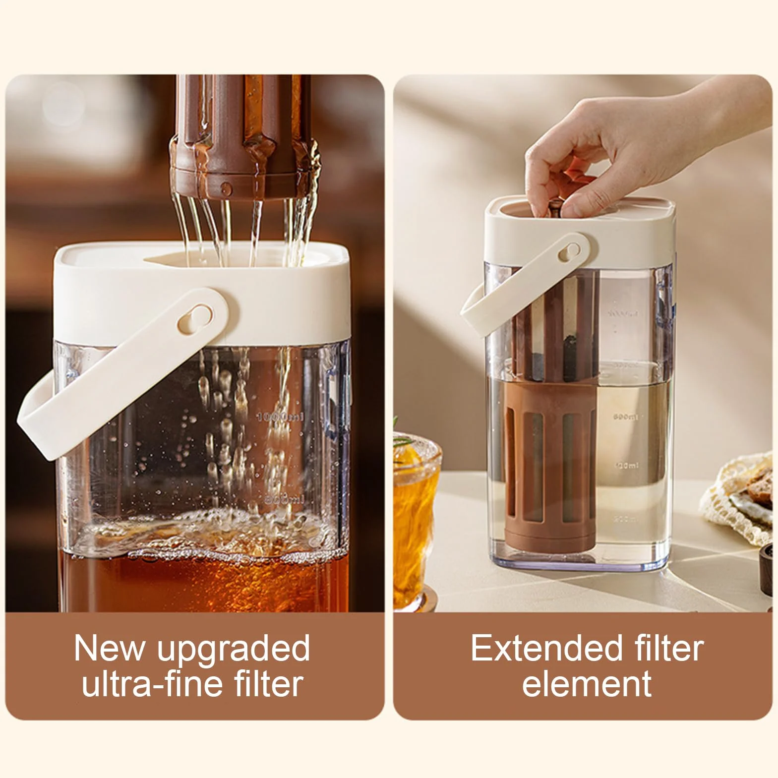 Infusion froide Cafetière Machine à café Porte-gobelet Jar Sturdy Poignée Couvercle sécurisé