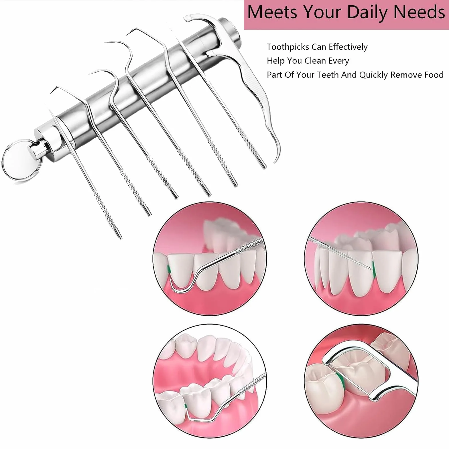 Lot de 7 cure-dents en acier inoxydable 304 qualité alimentaire - Porte-cure-dents réutilisable métal tube argenté - Pour pique-nique, camping