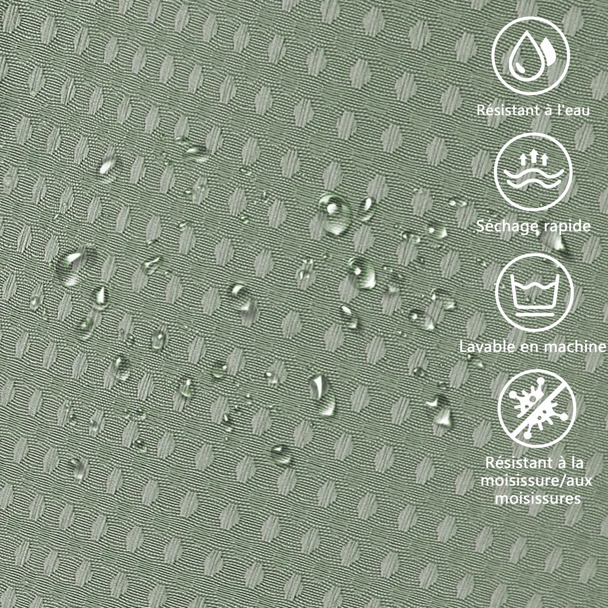 Rideau de Douche en Tissu Polyester Lavable en Machine Imperméable 183 x 183 cm avec 12 Crochets Vert