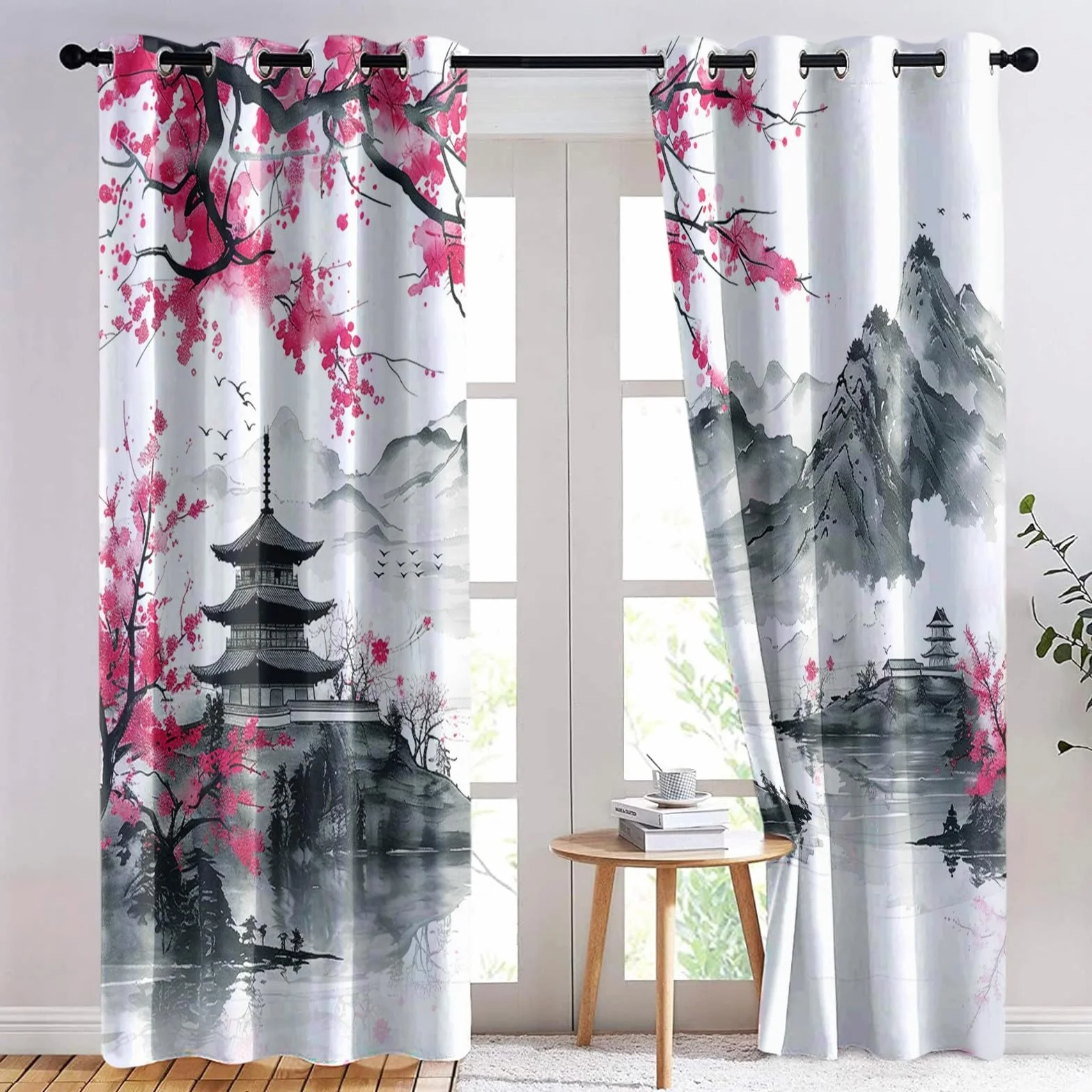 Rideaux Occultants 3D Perles Et Fleurs 75x166 cm 2 Panneaux Thermique Sonore Oeillets Décoration Salon Chambre