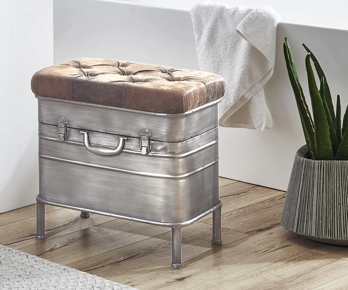 HAKU Banc Vintage Métal Recouvrement Tissu L 51 cm H 48 cm P 34 cm Style Industrial