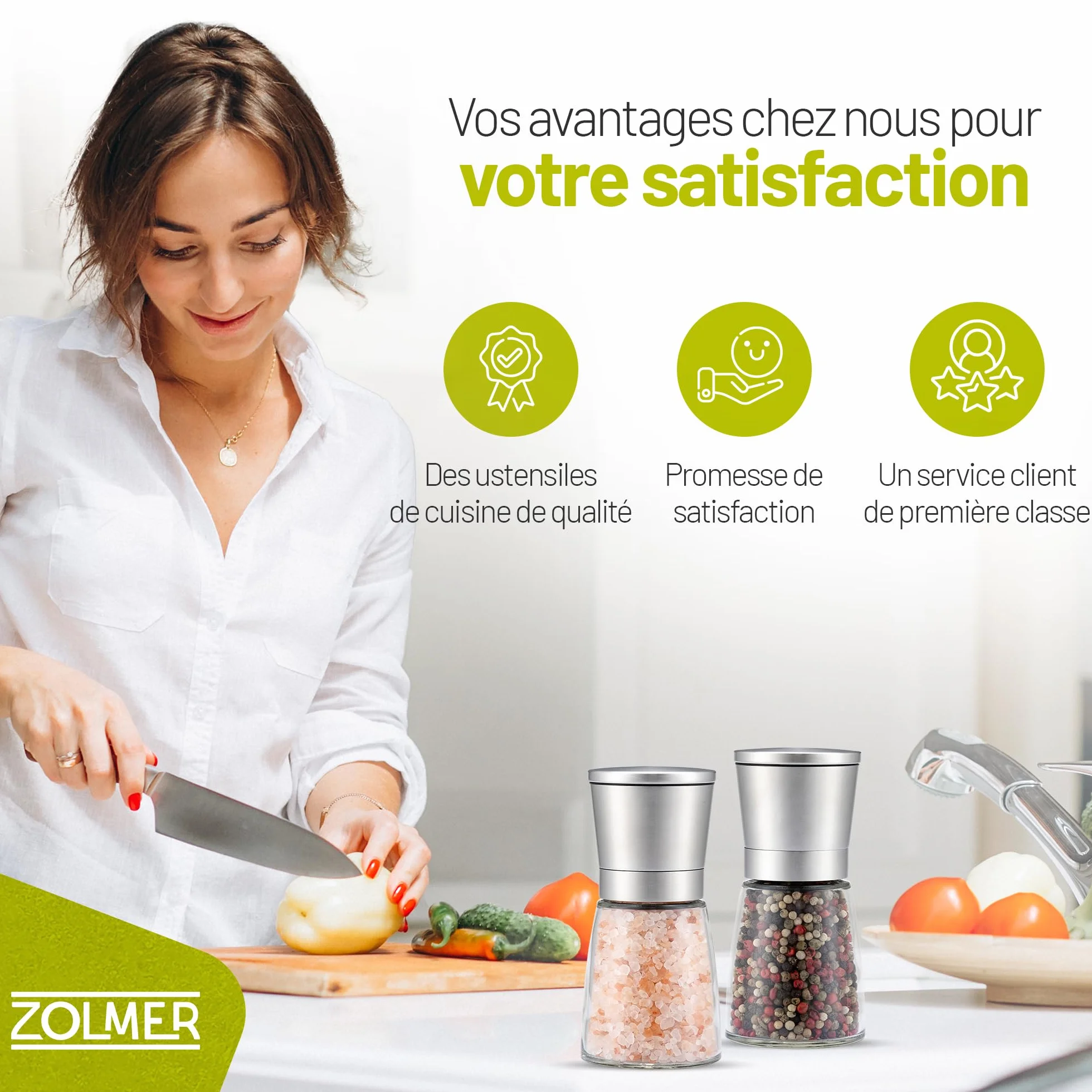 Moulins à épices lot de 2 avec broyeur en céramique réglable – Moulin à sel et poivre en acier inoxydable
