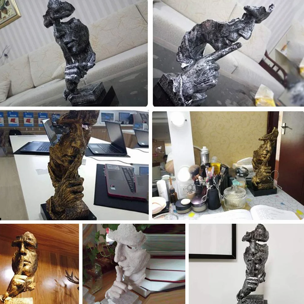 LEPENDOR Silence est d'or 34cm Statue Homme Silencieux Résine Sculpture Abstraite Décoration Bureau Figurine Cadeau