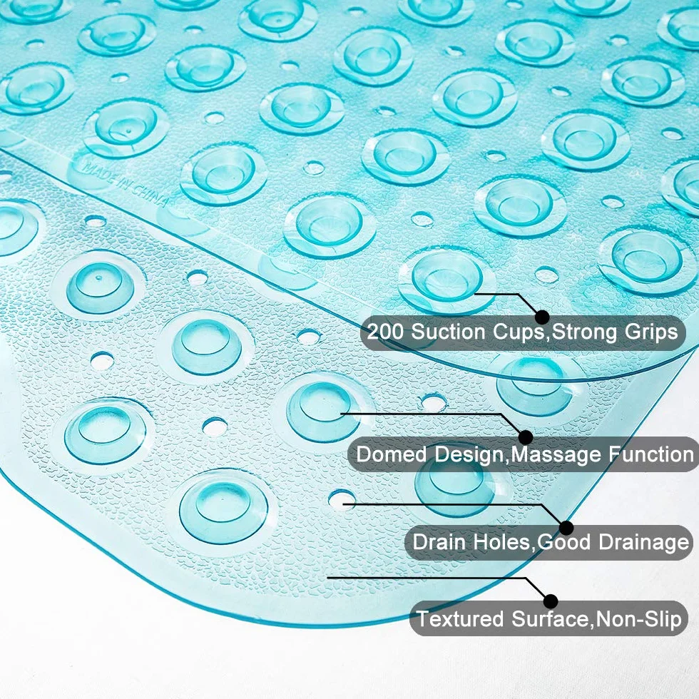 Tapis de Bain Antidérapant 99 x 39 cm Lavable en Machine Bleu Transparent