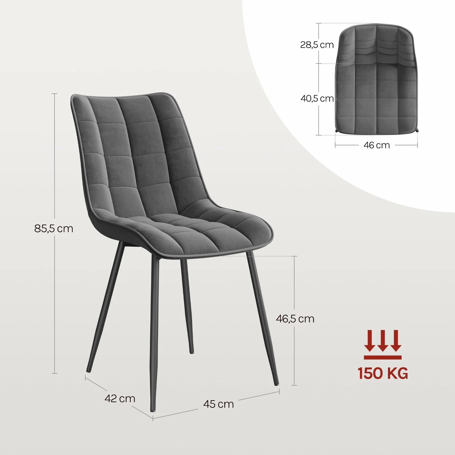 WOLTU Chaise de Salle à Manger Design Moderne Velours Gris Foncé
