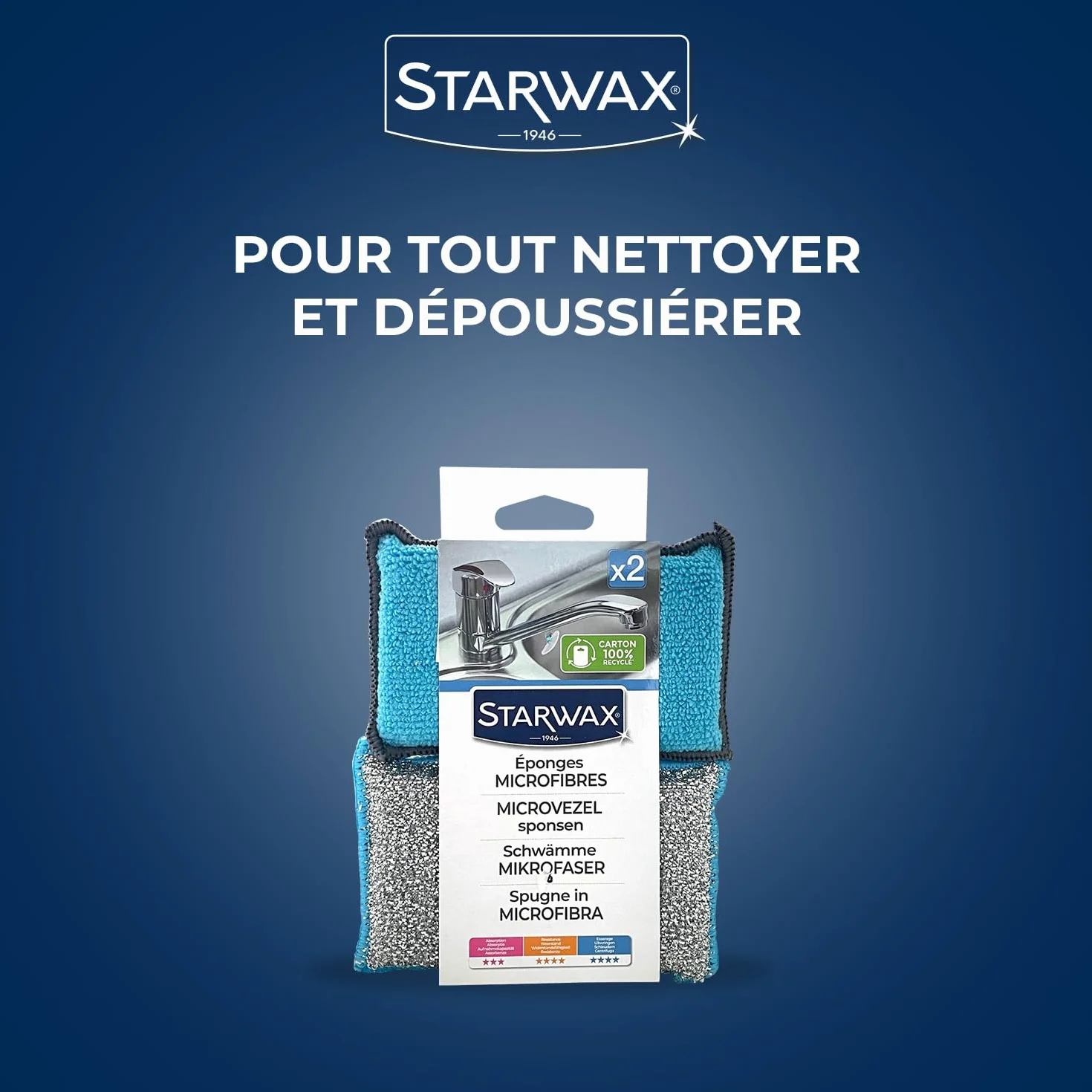 STARWAX éponges microfibres x2 absorbantes résistantes essuyantes nettoyer sans rayer polyester polyamide