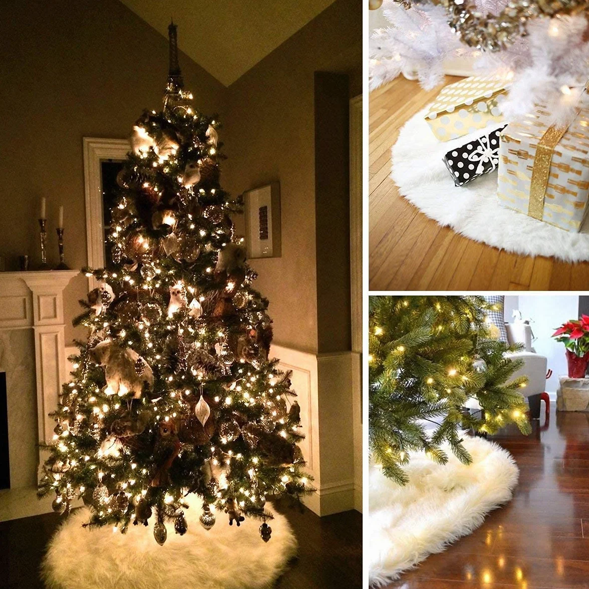 Jupe de Sapin de Noël en Peluche Blanc 90cm