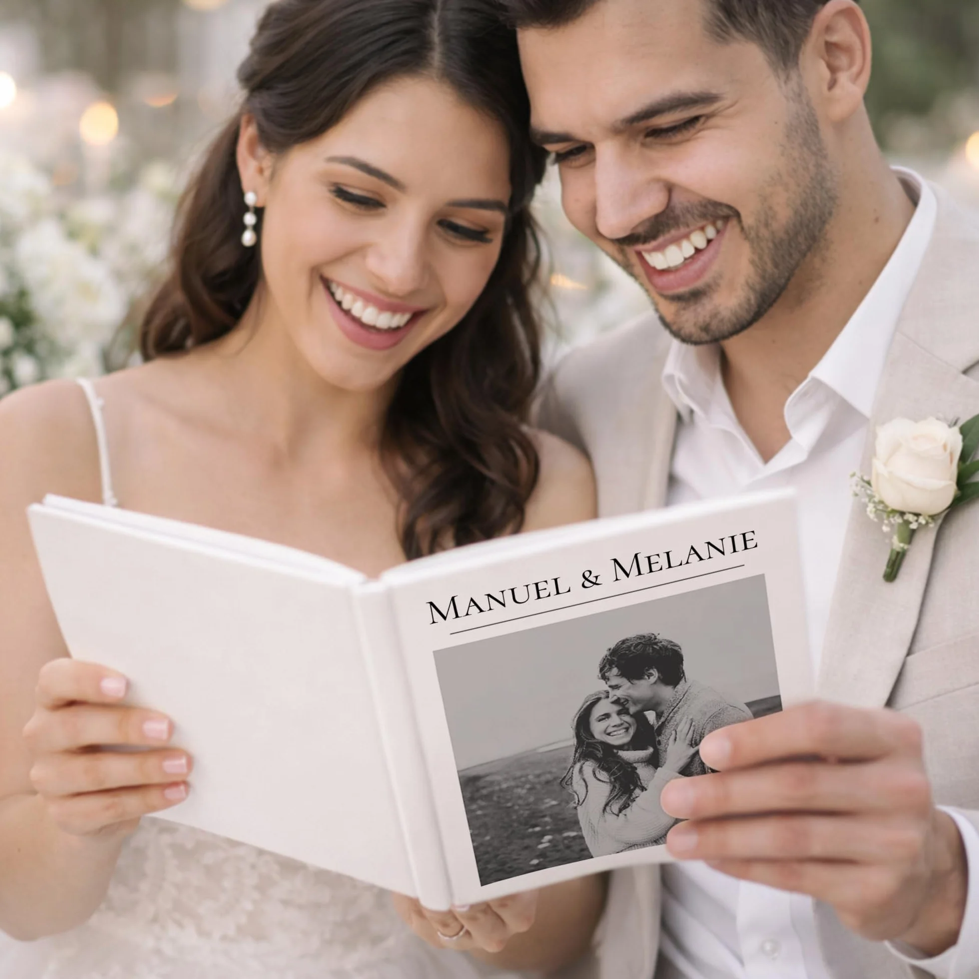 Livre d’or mariage personnalisé avec photo – Album invités élégant avec prénoms – Livre souvenir réception pages lignées (60 pages)