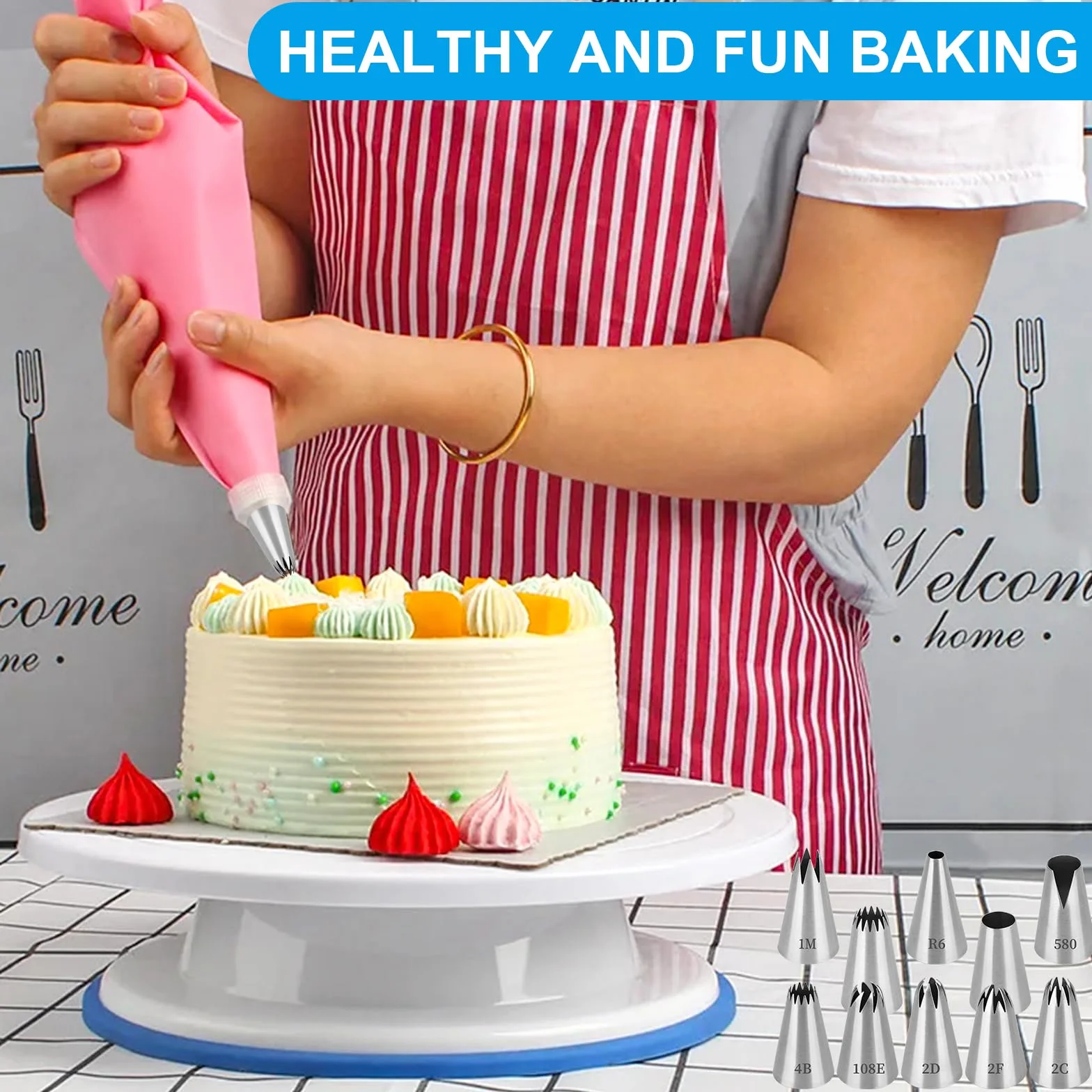 Douille Patisserie Professionnelle Compatible Poche à Douille, 10 PCS Grosse Douille Cannelée Décorer Gâteaux Cupcakes