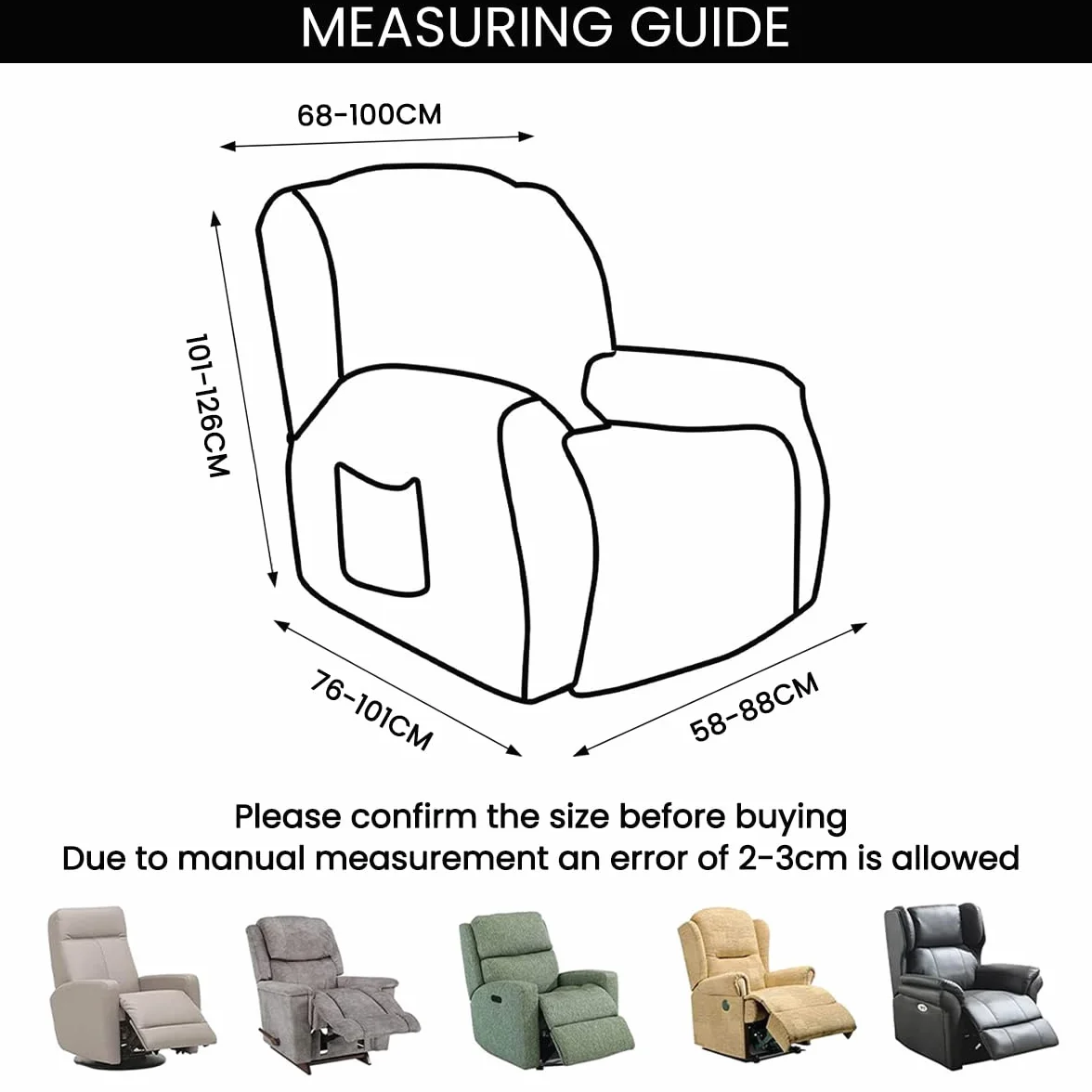 FANSU Housse de Fauteuil Relax Extensible 1 Places Lavable Protege de Meubles Canapé Inclinable Noir