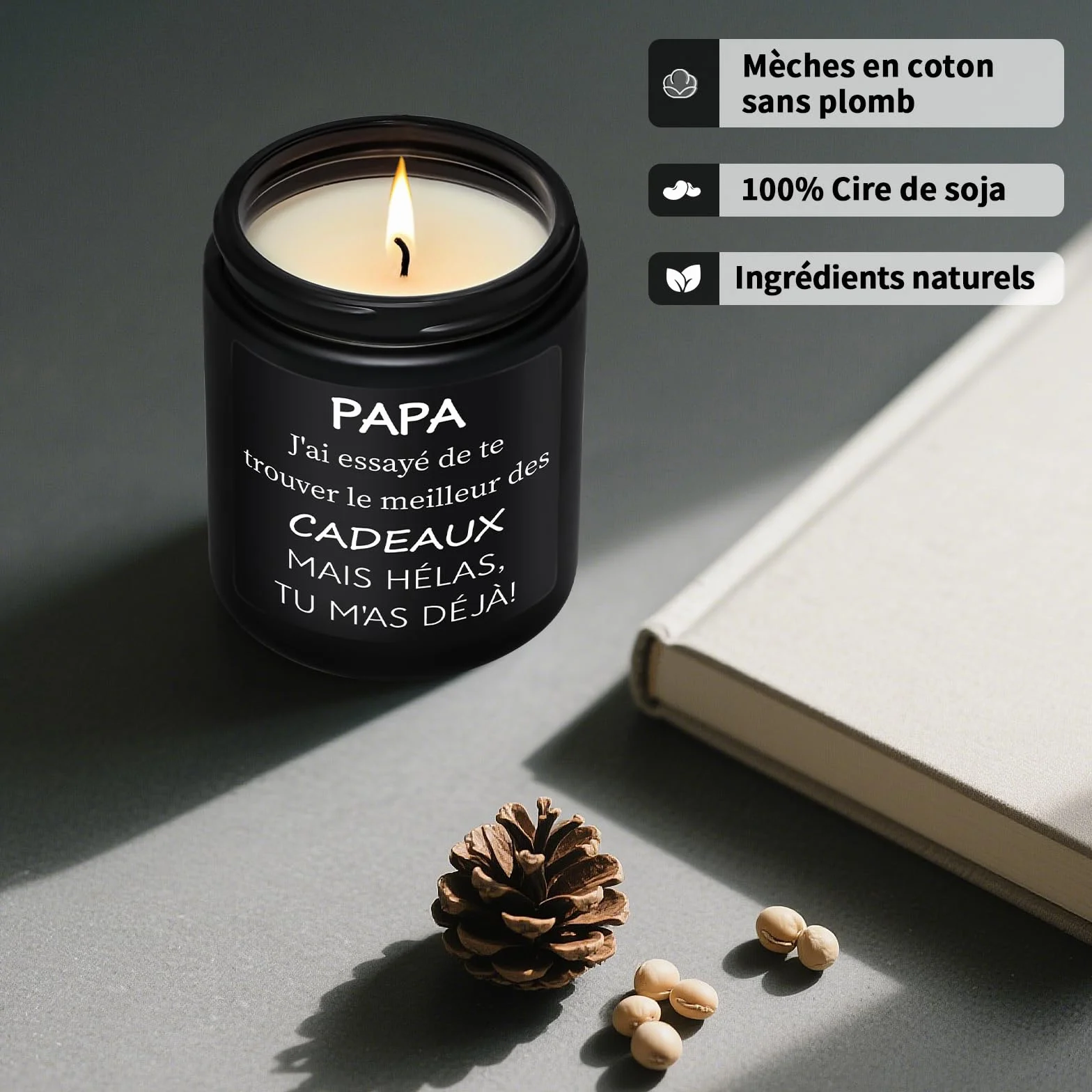 Bois de Santal Bougie Parfumée 200g Cadeau Fête des Pères Original
