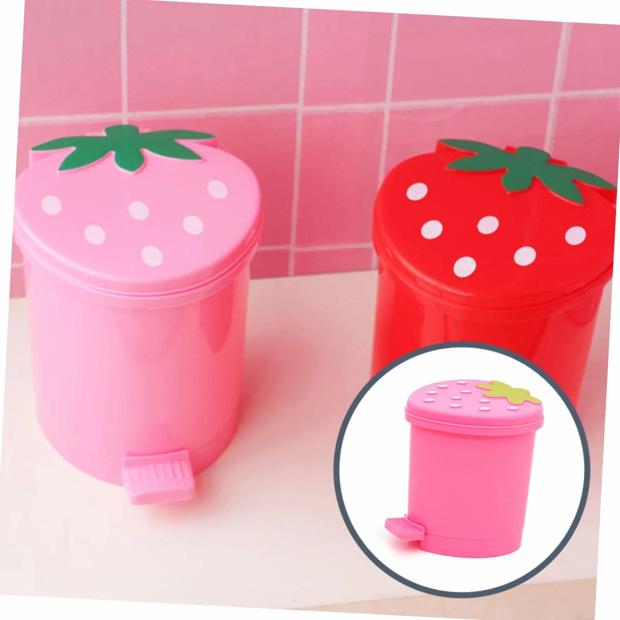TIDTALEO Poubelle Rose Mini Conteneur Fruits Fraise Litière Enfants PP Pinceau Maquillage Mignonne