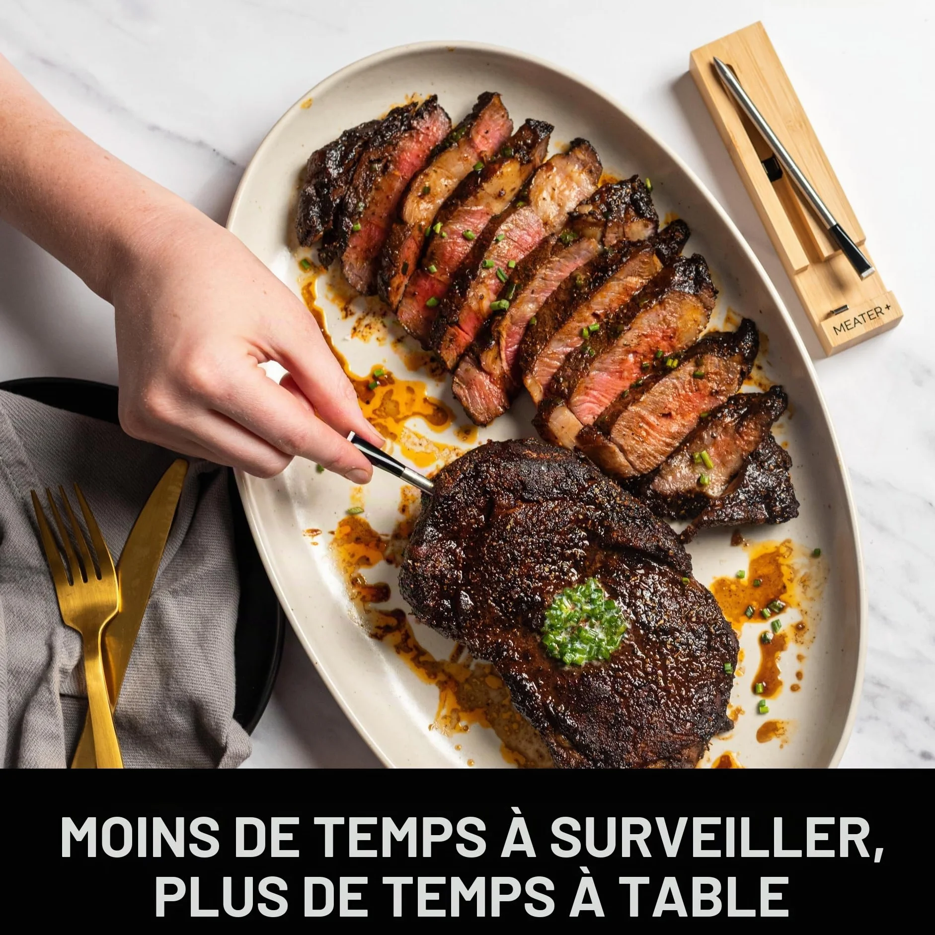 MEATER Plus Thermomètre à Viande Intelligent Sans Fil Bluetooth WiFi Jusqu'à 50m