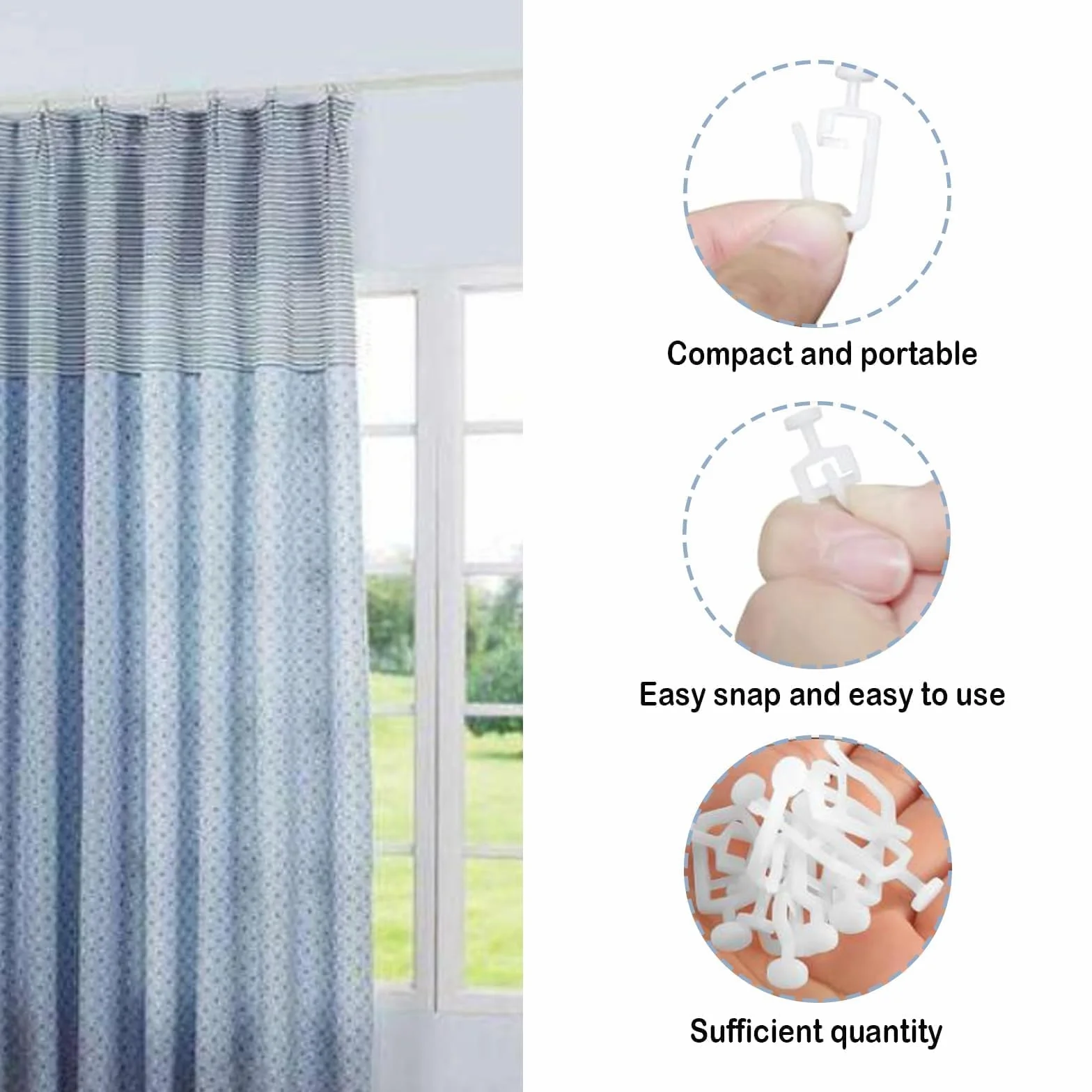NIYATA 100Pcs Crochets Rideaux, Glisseur pour Rail Rideau Douche, Accessoires de Roue de Poulie (Blanc)