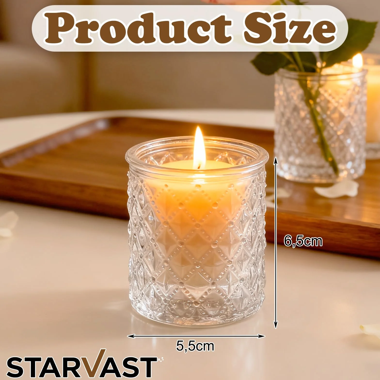 STARVAST Lot de 24 photophores en verre transparent vintage pour bougies de mariage