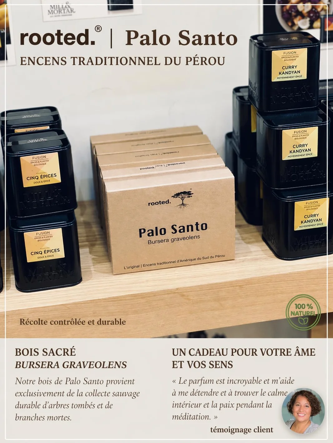 rooted.® L'Original Palo Santo - Bois sacré du Pérou - Encens - Méditation et Purification - Récolte Durable