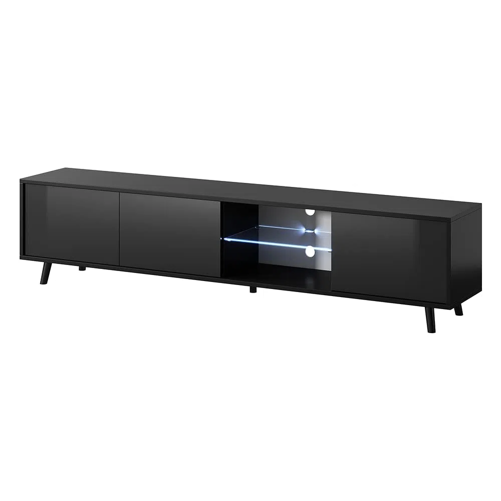 Selsey Meuble TV, Schwarz Matt/Schwarz Hochglanz, 175 x 31,3 x 40,5 cm 5903025294575
