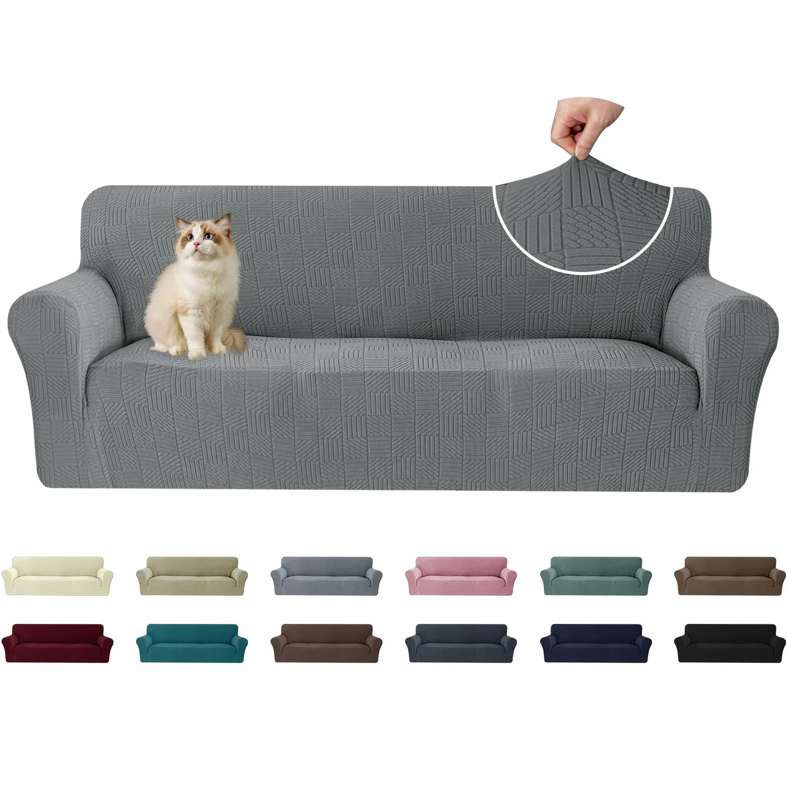 Ystyle Housse de Canapé 3 Places 180-230cm Universelle Couvre Canapé Extensible Lavable Antidérapante Protection Chiens Chats Gris Clair
