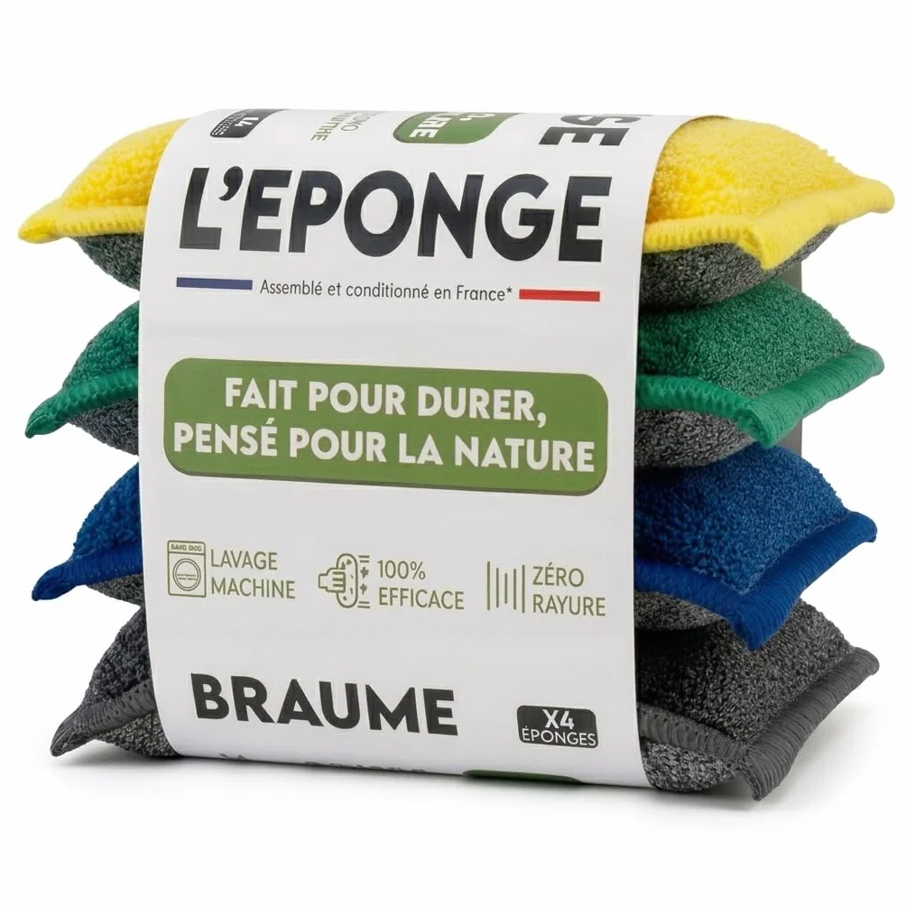 Lot de 4 Éponges Lavables Réutilisables Ne Rayent Pas Ultra Efficaces Séchage Rapide