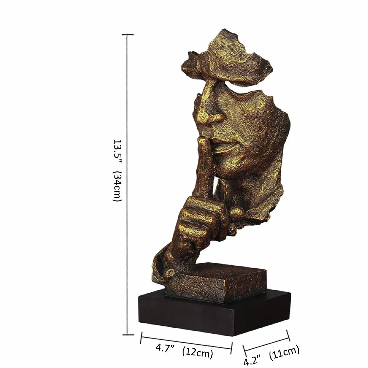 LEPENDOR Silence est d'or 34cm Statue Homme Silencieux Résine Sculpture Abstraite Décoration Bureau Figurine Cadeau