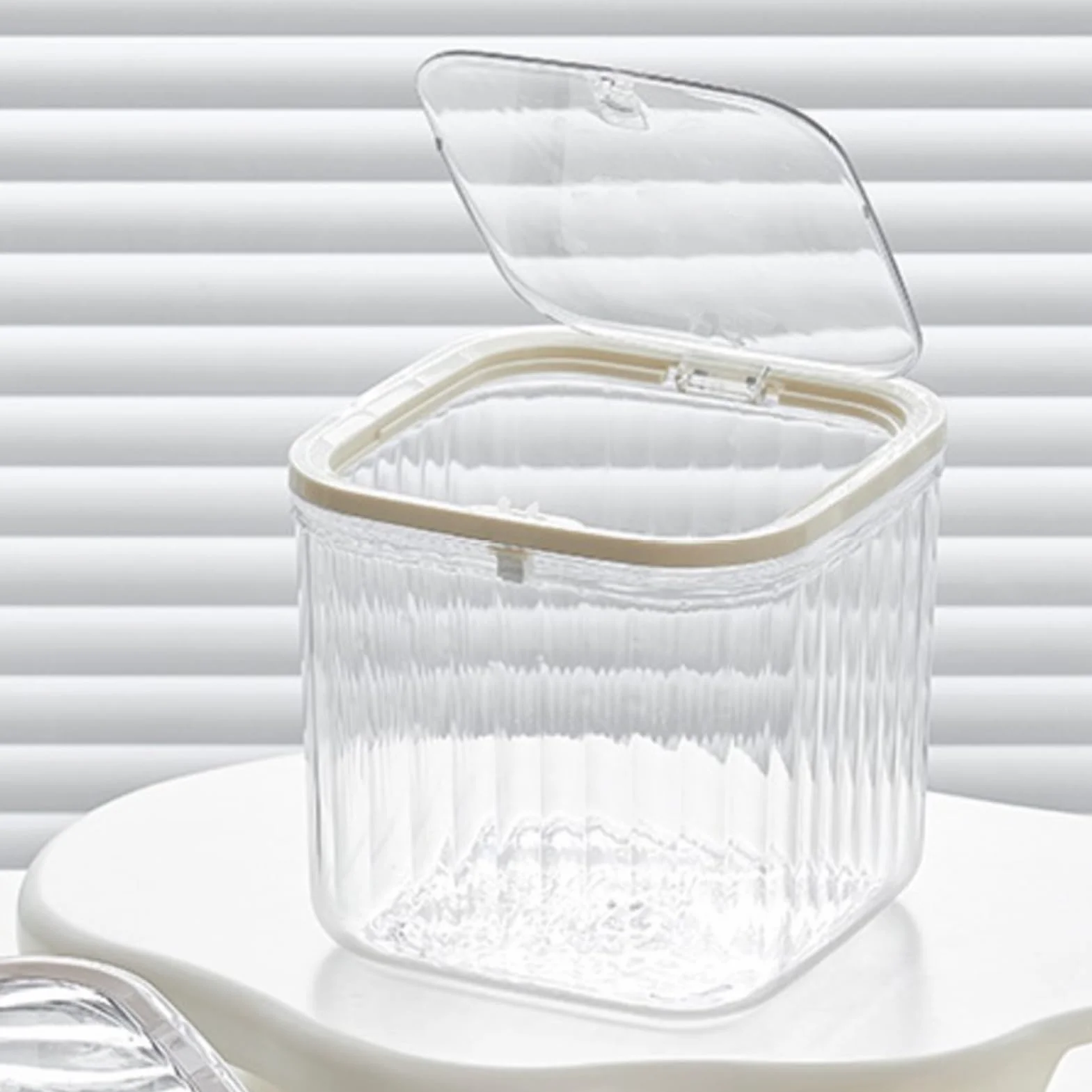 Générique Press Lid Desk Trash Can 6.02x6.02x5.51 Inches Transparent Garbage Container