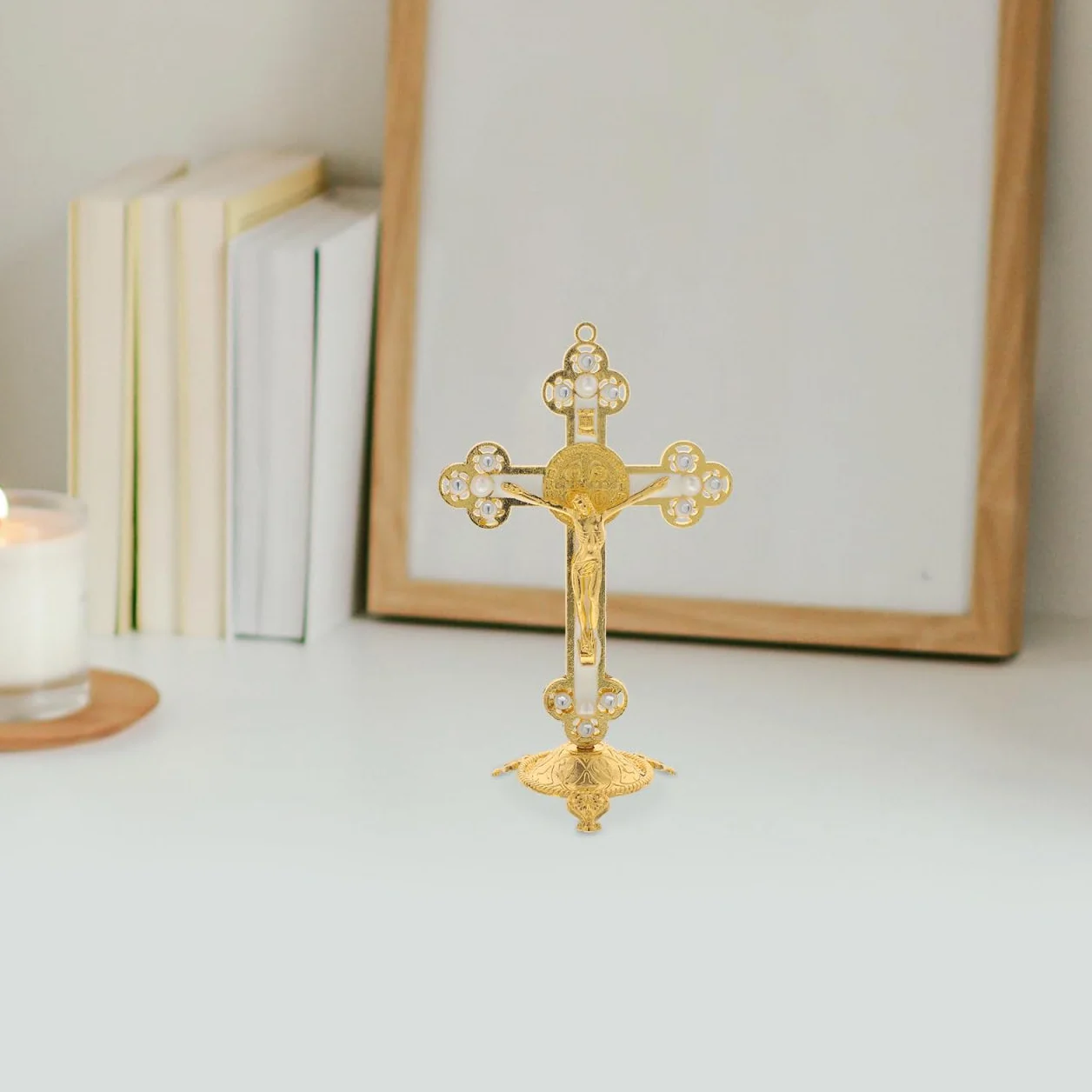 Statue De Jésus En Croix Dorée Décoration Religieuse Murale Pour Salon