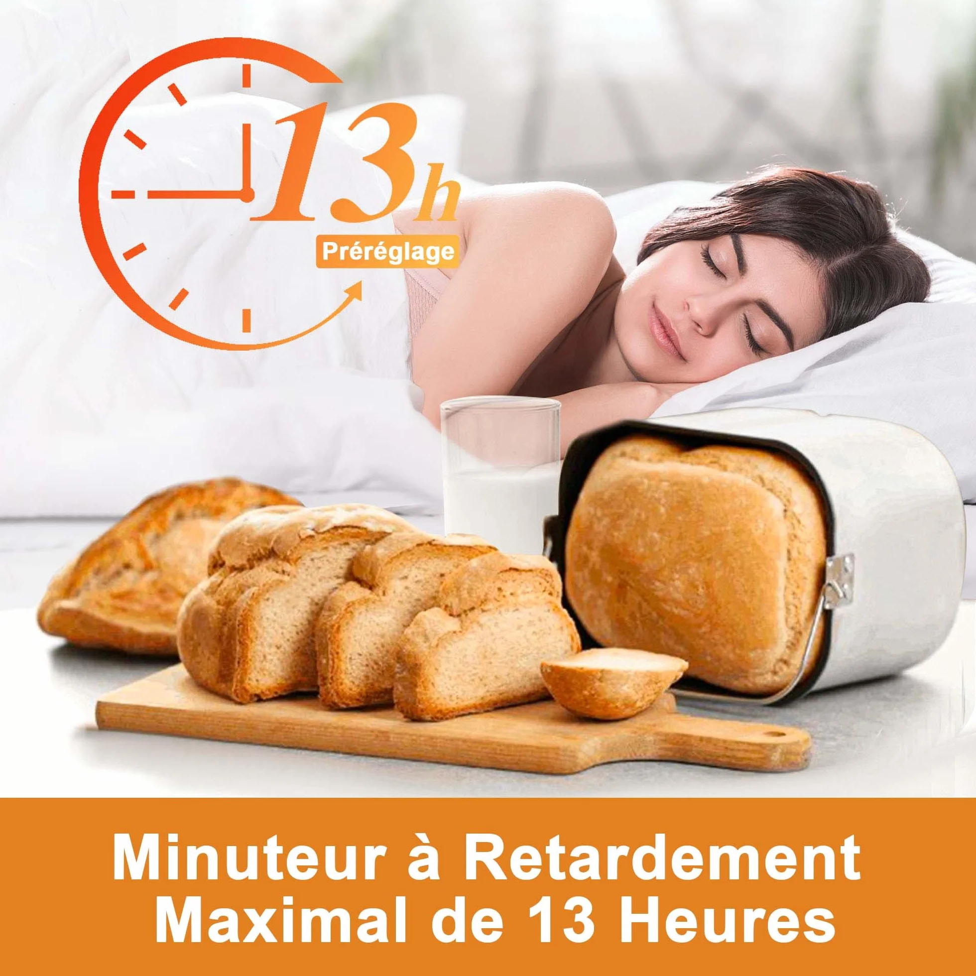 Machine à Pain 12 Programmes Automatiques Cuisson 360° Sans Gluten Pâte à Pizza Gâteau Confiture