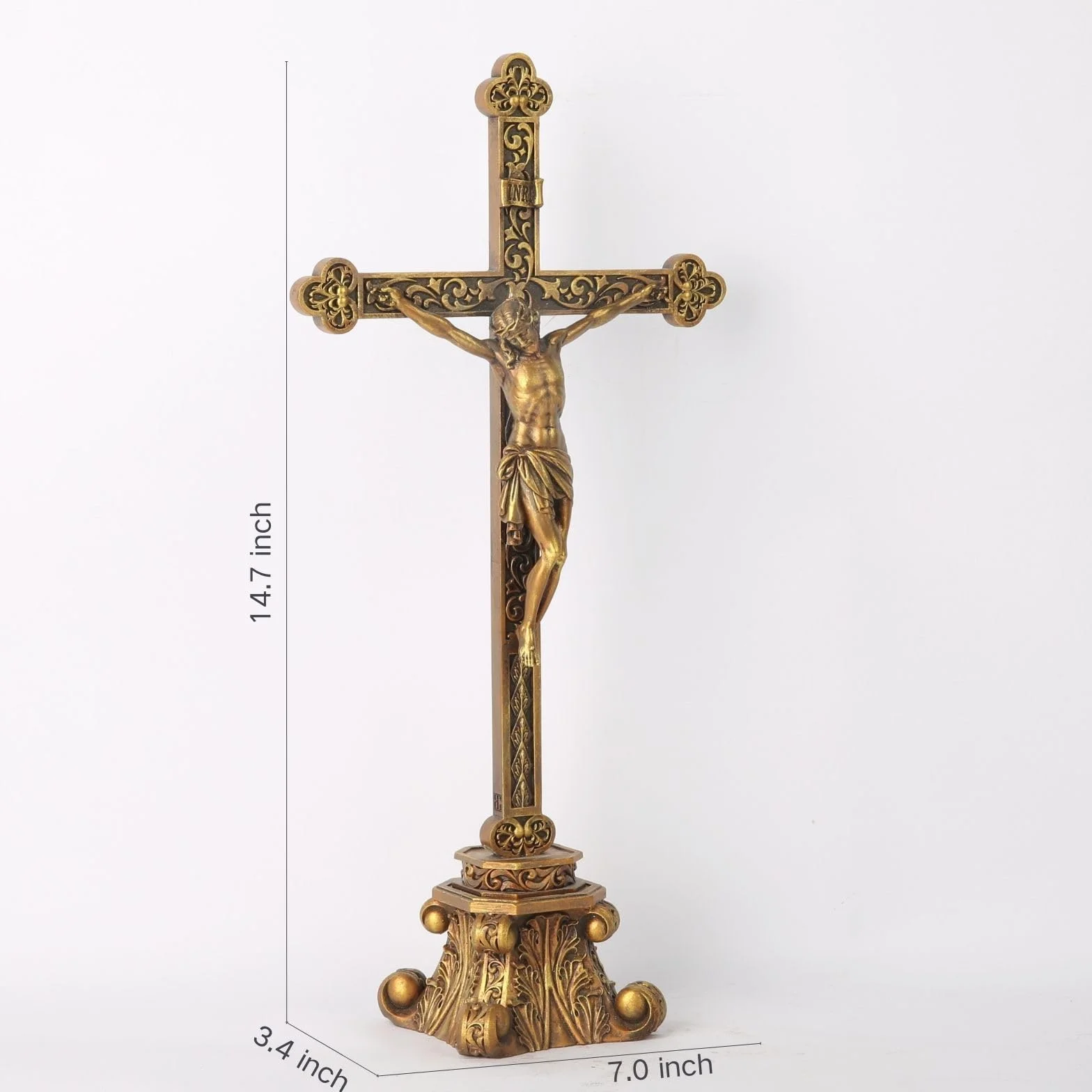 BC BUILDCLASSIC Crucifix sur pied croix religieuse peinte à la main or vintage 37,5 cm