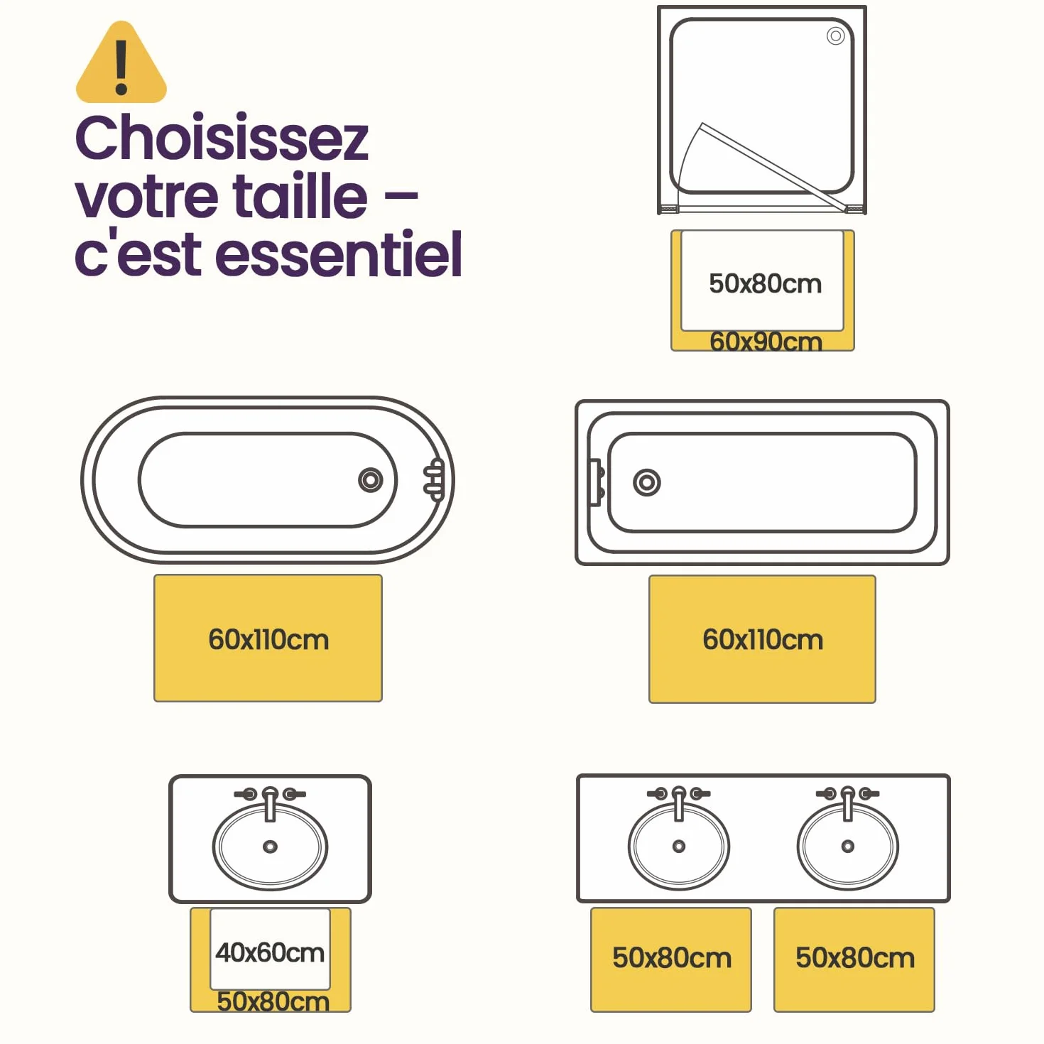 DEXI Tapis de Bain 40x60 cm Microfibre Antidérapant Beige