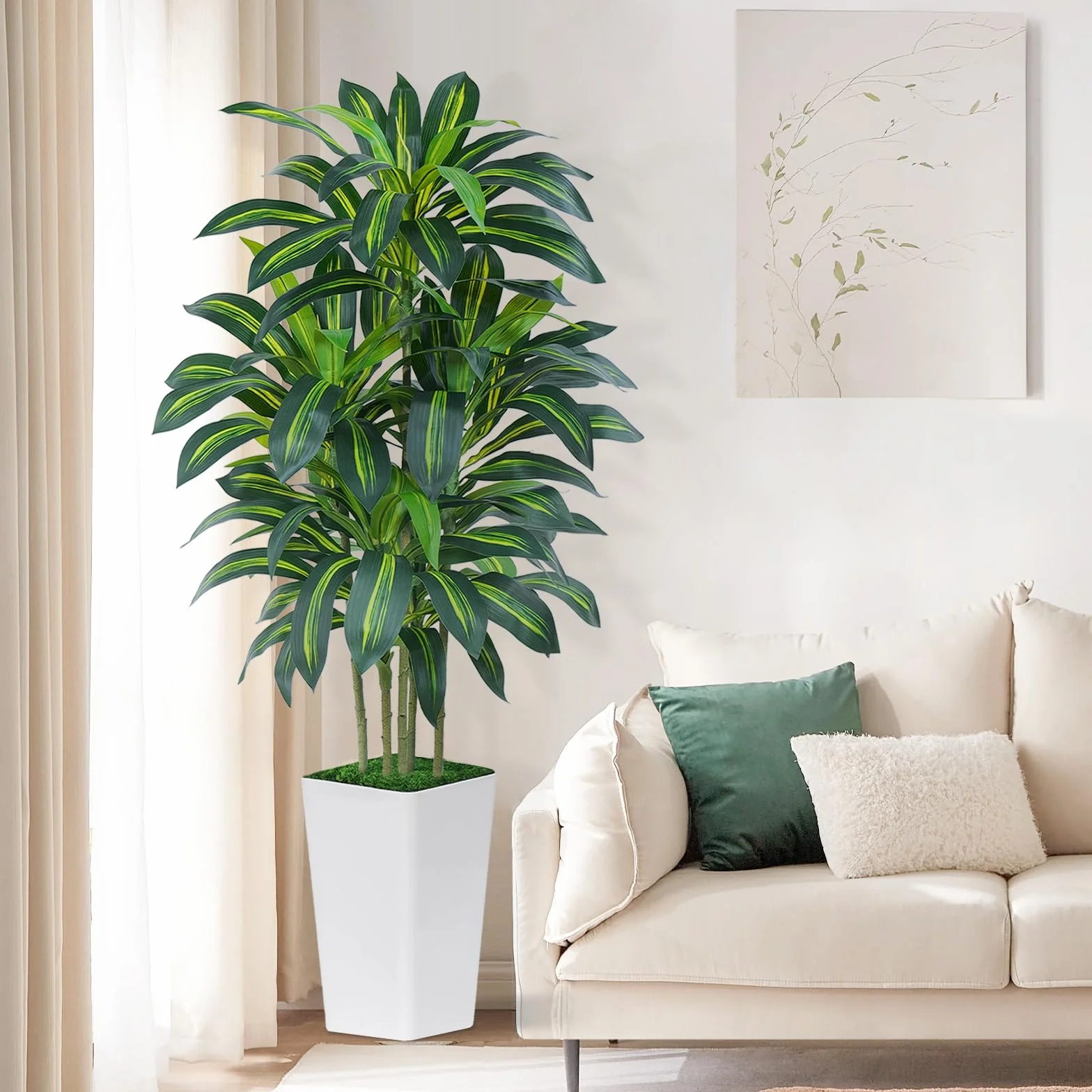 Palmier Artificiel 180cm Grande en Jardinière Blanche 108 Feuilles Arbre Décoration Intérieur