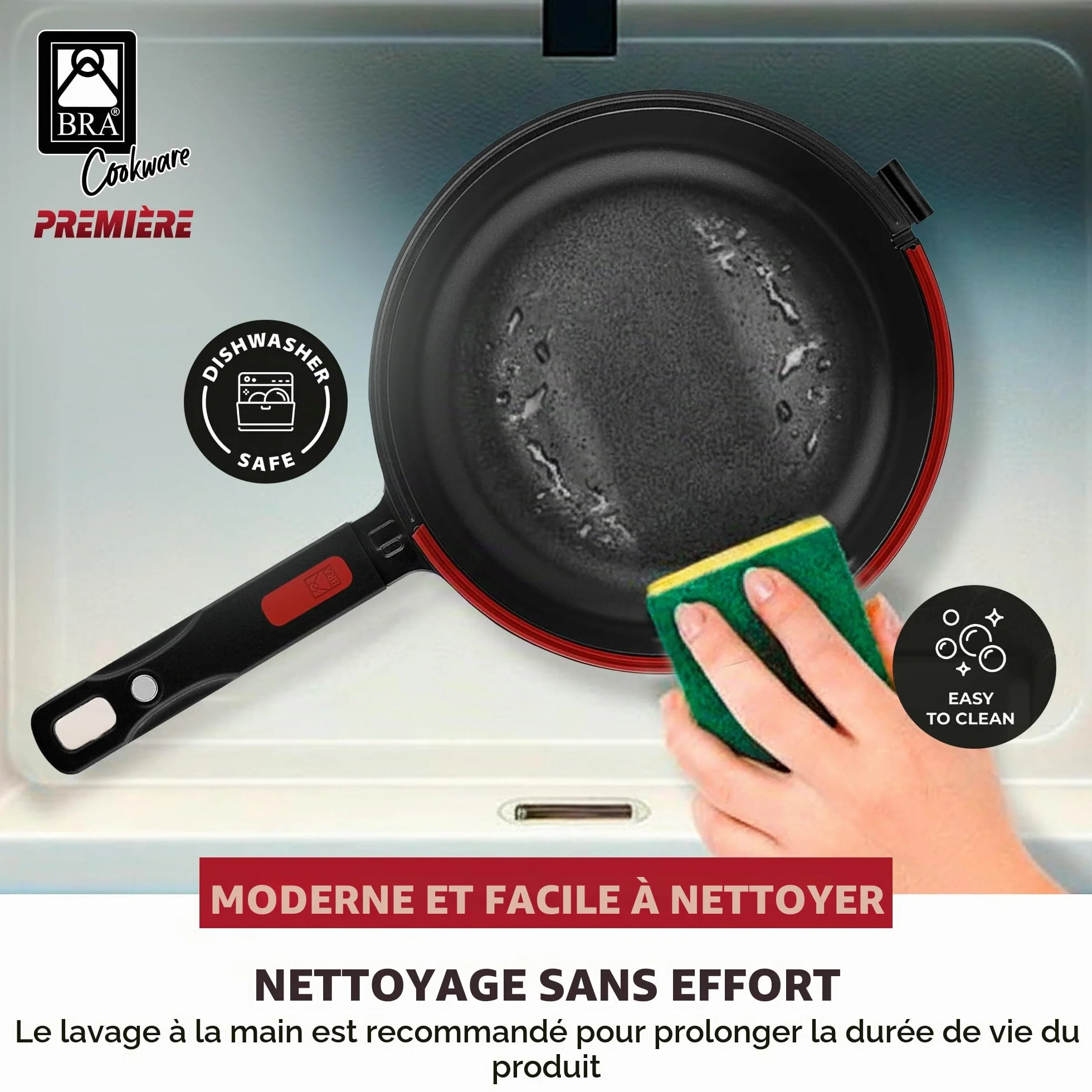 BRA Dupla Premiere Poêle Double à Omelette 24 cm, Noir, Fonte Aluminium Antiadhésif sans PFOA, Tous Feux Dont Induction