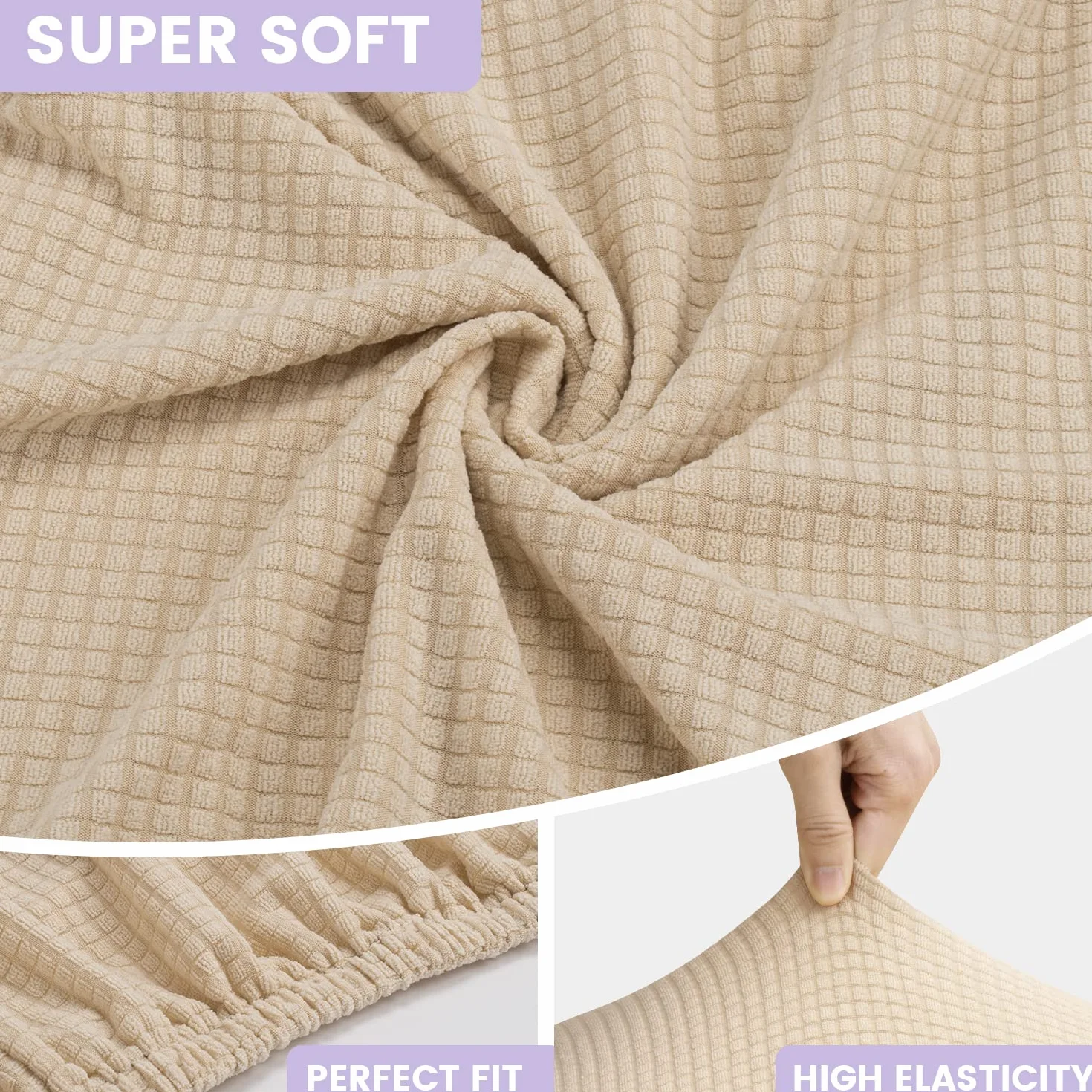 Y-Beige Housse de Chaise Extensible 4 pièces, Housse de Salle à Manger Amovible Lavables Jacquard