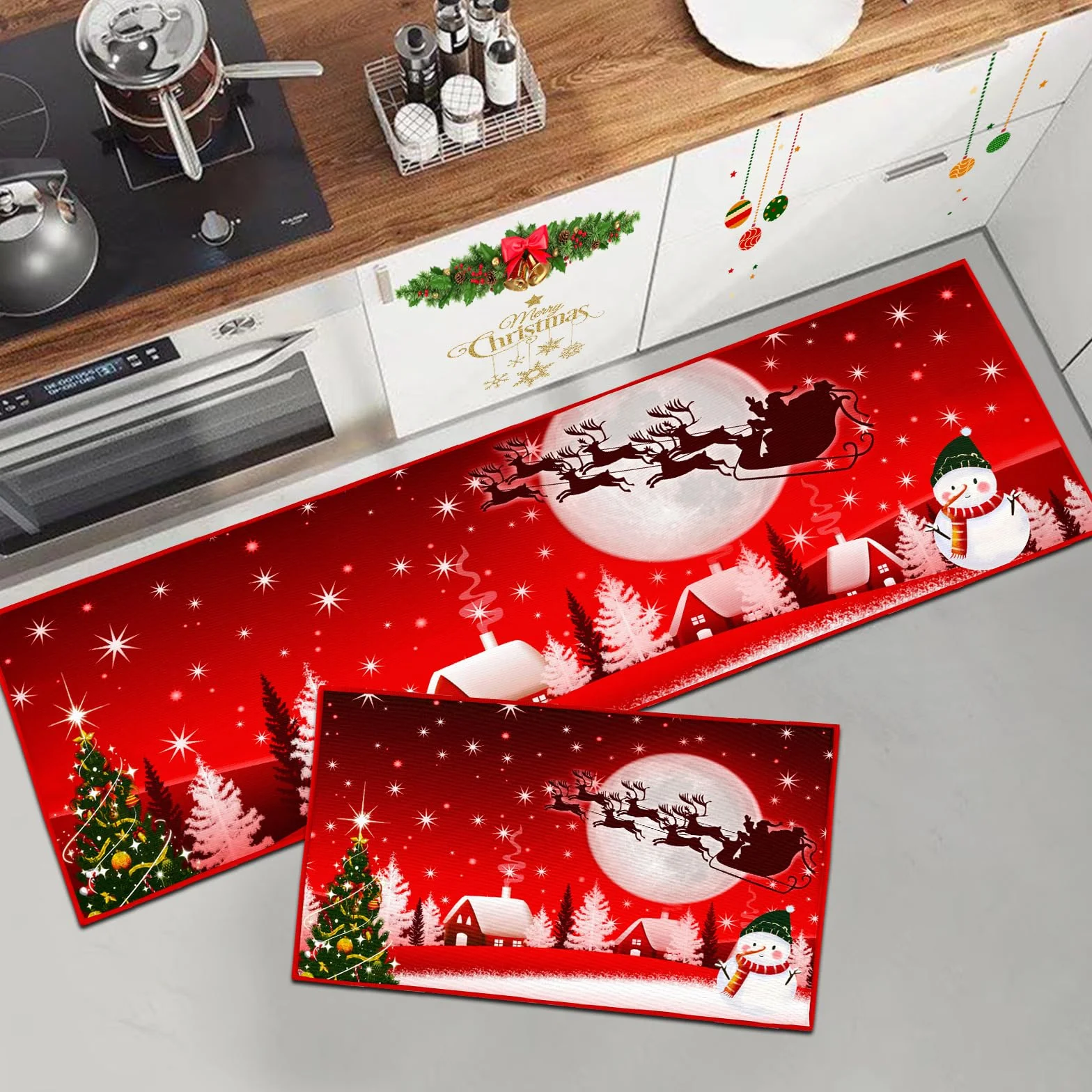 Tapis de Noël antidérapant lavable Père Noël 40 x 60 cm 40 x 120 cm