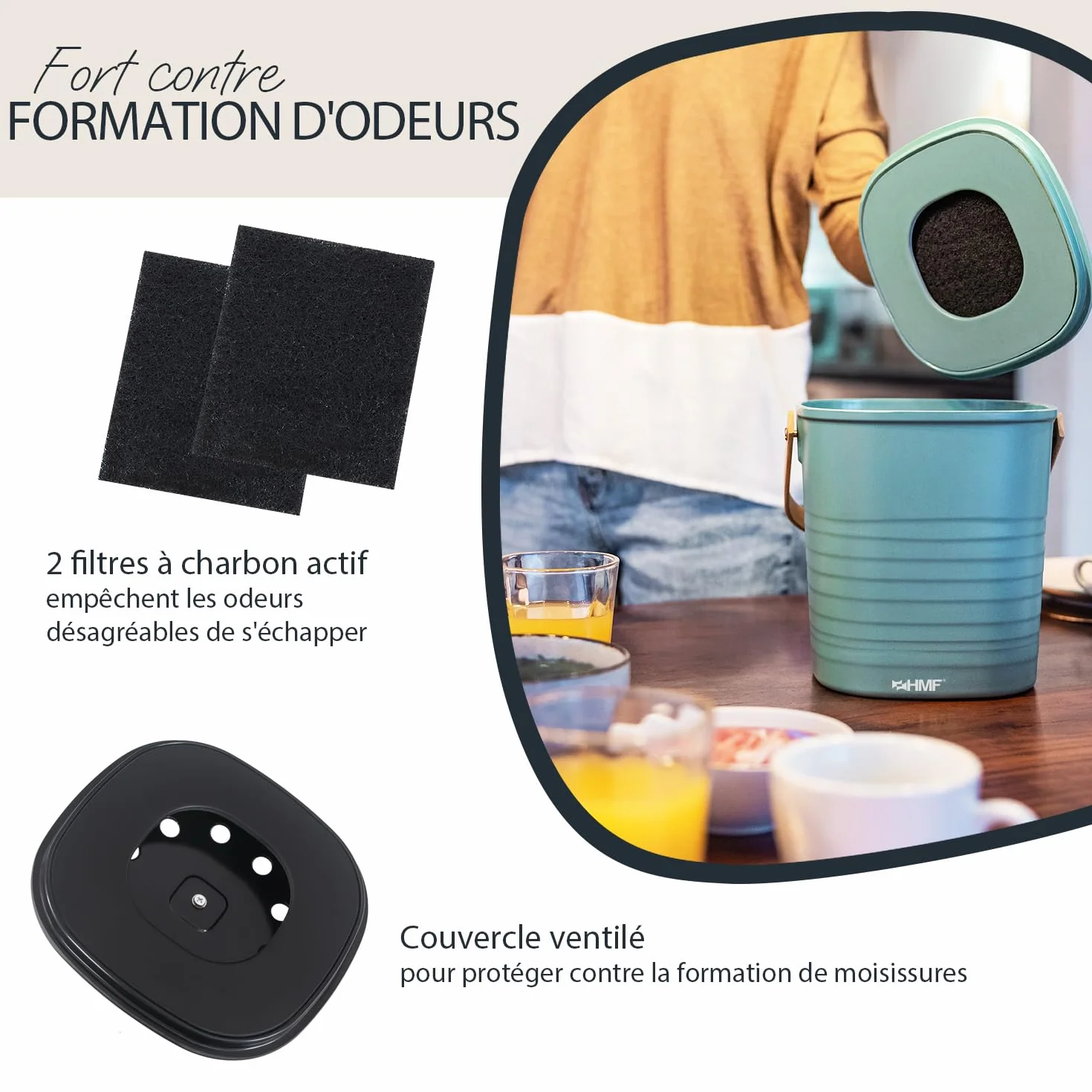 HMF Seau à Compost 3 L Noir Poubelle Bio Durable avec Couvercle